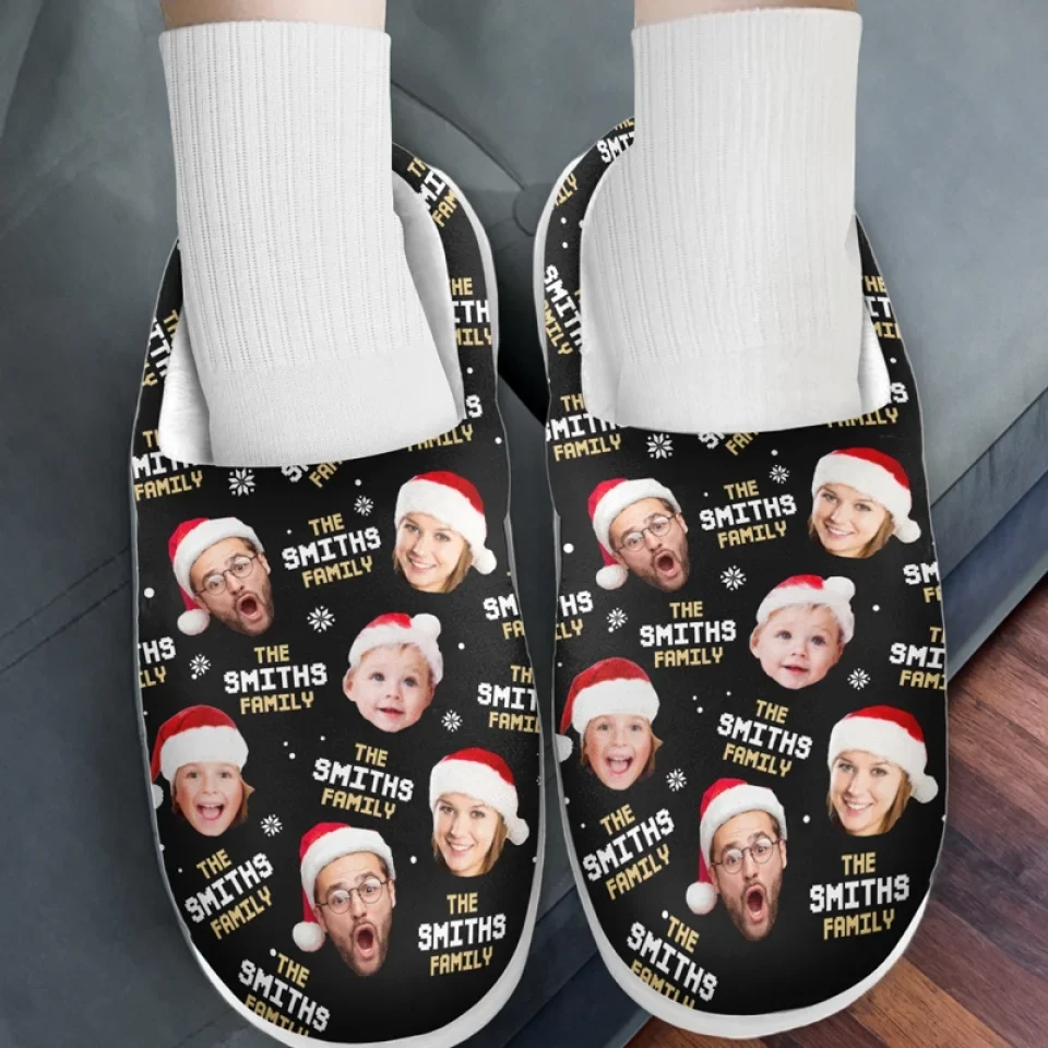Custom Photo The Heart Of A Family Shines In Every Face - Family Personalized Custom Fluffy Slippers - Christmas Gift For Family Members - Image 3