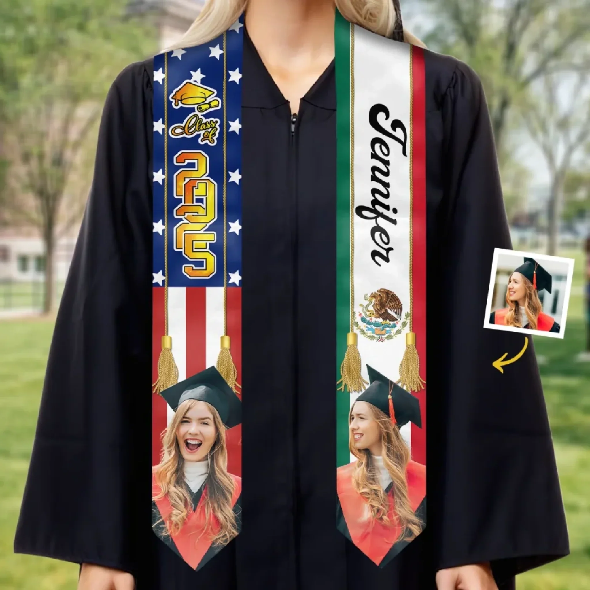 Custom Photo Watch Me Shine - Family Personalized Custom Triangle Graduation Stole - Graduation Gift For Family Members, Siblings, Brothers, Sisters
