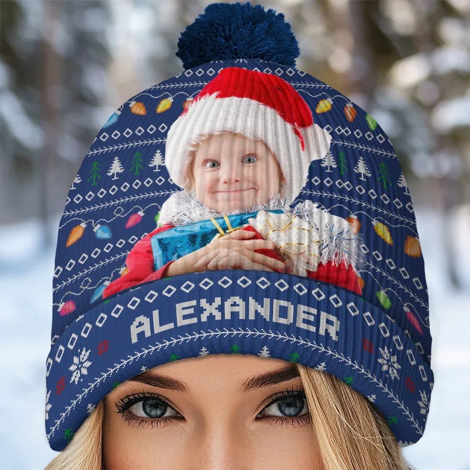 Custom Photo Wherever We Are, Family Is Christmas - Family Personalized Custom Christmas Beanie Hat - Christmas Gift For Family Members - Image 5