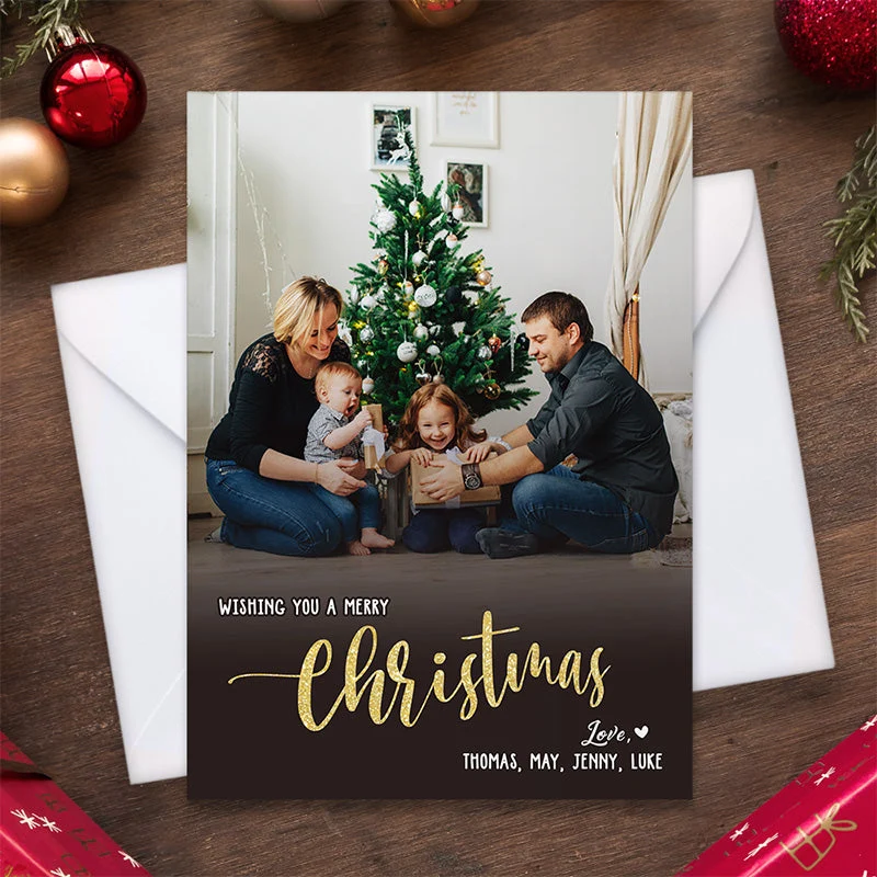 Custom Photo Wishing A Merry Christmas - Family Personalized Custom Holiday Postcards, Greeting Cards - Christmas Gift For Family Members - Image 3