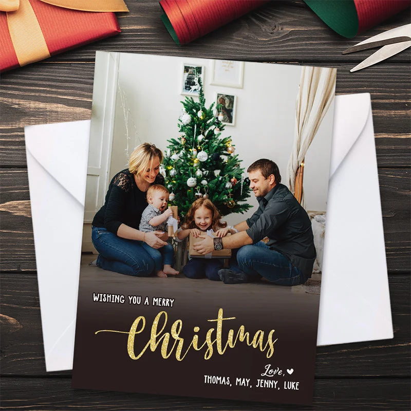 Custom Photo Wishing A Merry Christmas - Family Personalized Custom Holiday Postcards, Greeting Cards - Christmas Gift For Family Members - Image 4