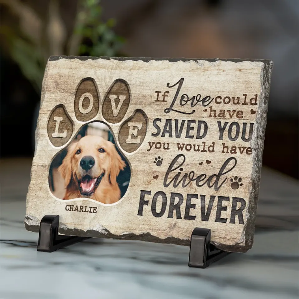 Custom Photo You Have Left Pawprints On Our Hearts - Memorial Personalized Custom Rectangle Shaped Stone With Stand - Sympathy Gift For Pet Owners, Pet Lovers - Image 2
