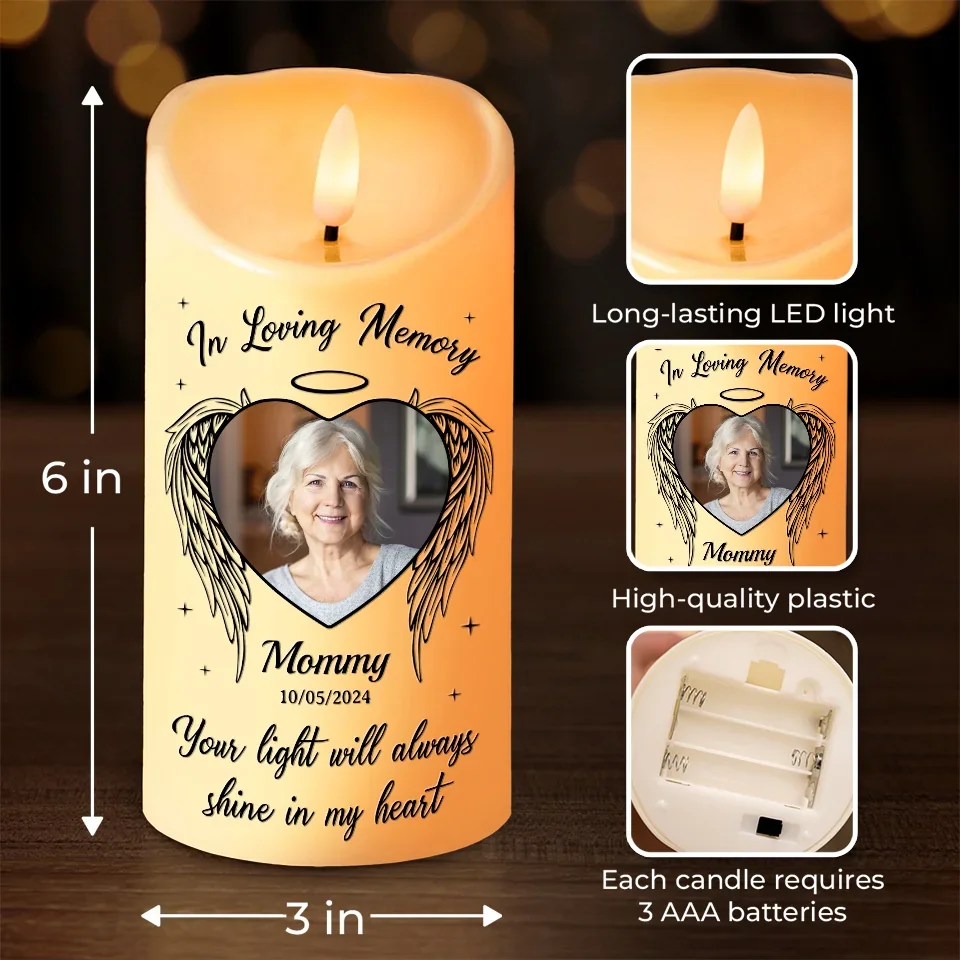 Custom Photo Your Light Will Always Shine In My Heart - Memorial Personalized Custom LED Candle - Christmas Gift, Sympathy Gift For Family Members - Image 4