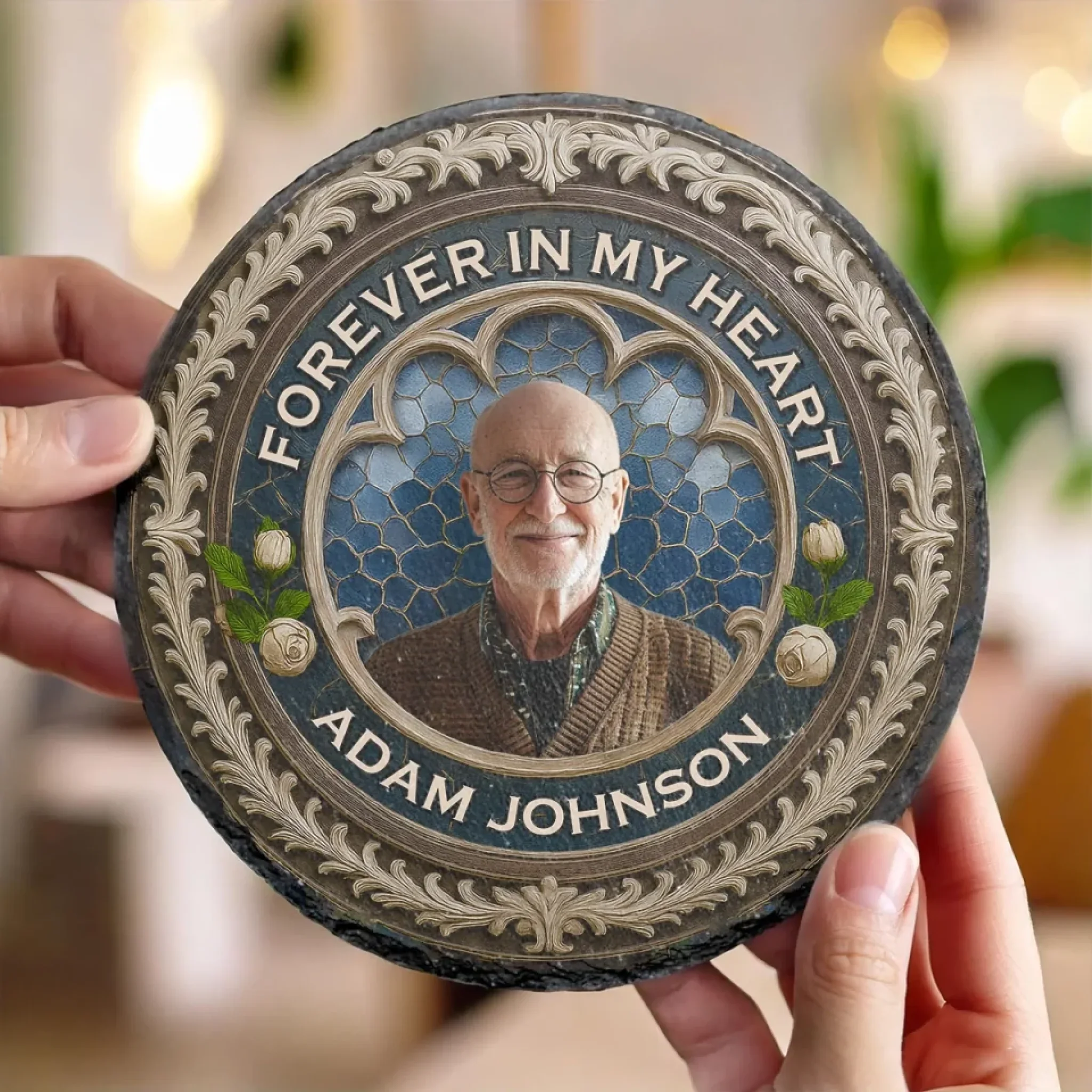 Custom Photo Your Love Still Guides Me - Memorial Personalized Custom Round Shaped Stone With Stand - Sympathy Gift For Family Members - Image 4