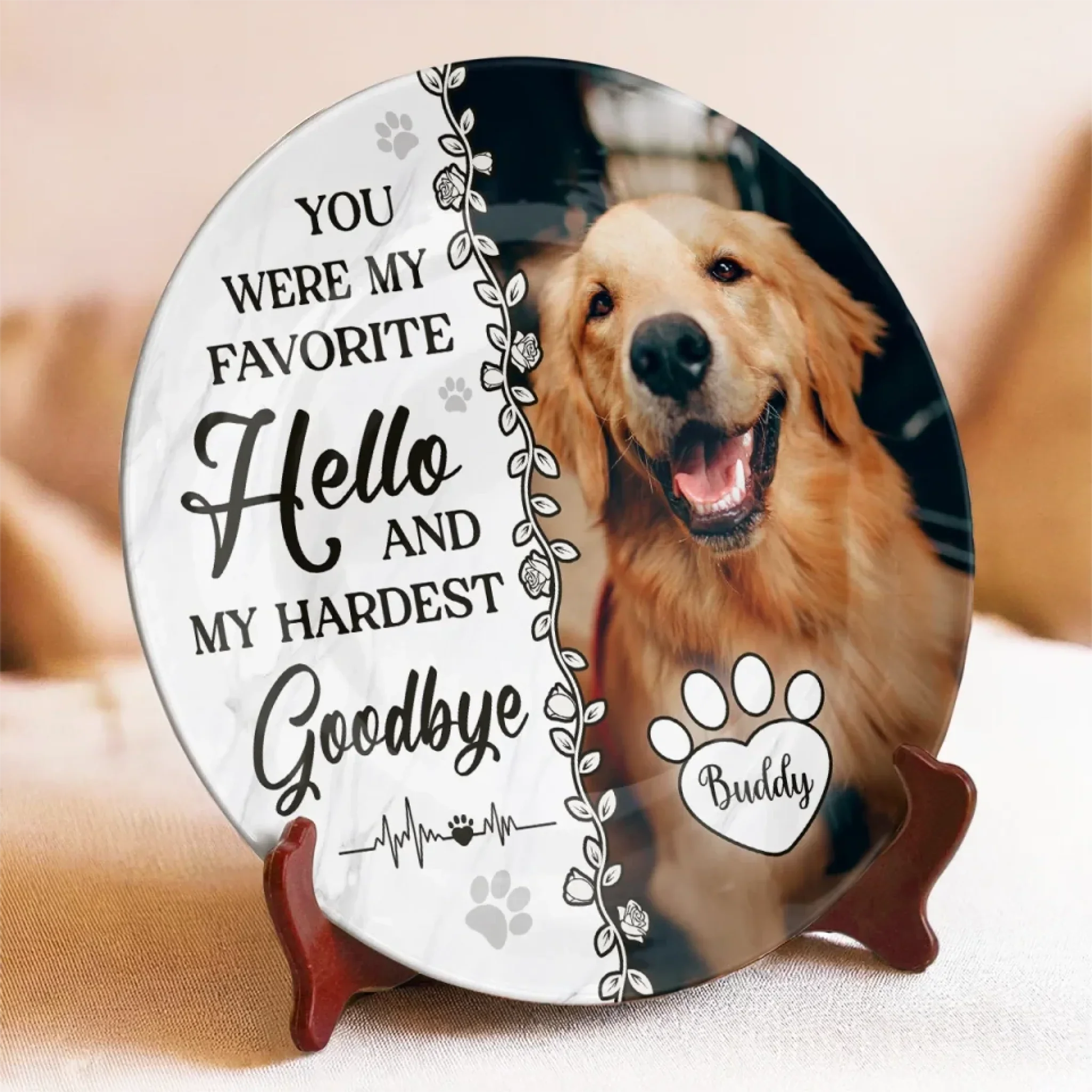 Custom Photo Your Paw Prints Are Forever On My Heart - Memorial Personalized Custom Ceramic Plate - Sympathy Gift For Pet Owners, Pet Lovers - Image 3