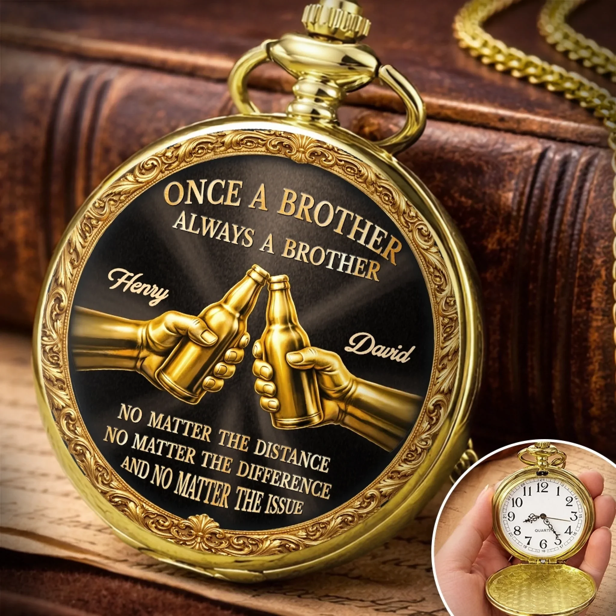 Custom Pocket Watch - Personalized Birthday Gifts For Brother - Moments Pass Bond Lasts - Image 3