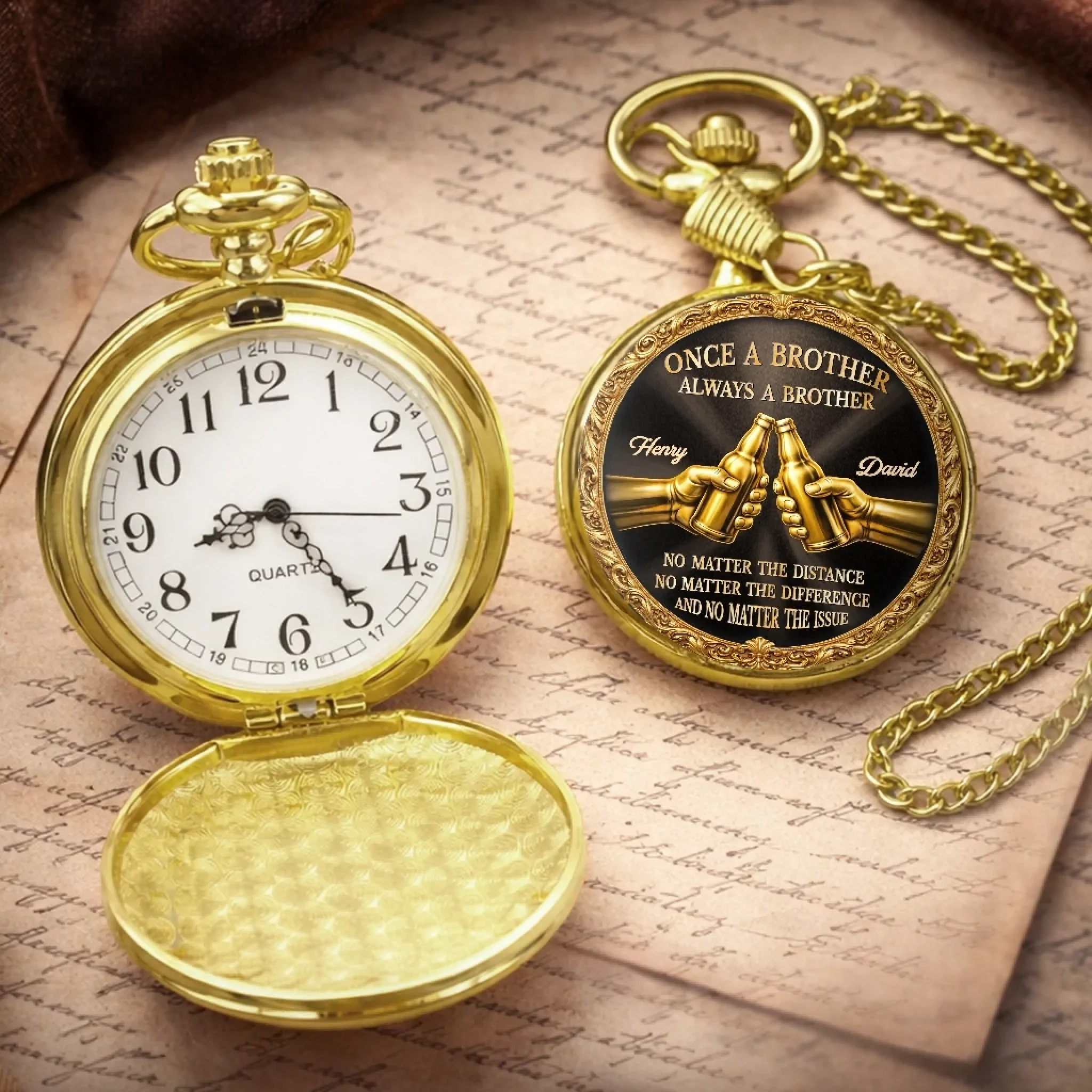 Custom Pocket Watch - Personalized Birthday Gifts For Brother - Moments Pass Bond Lasts - Image 4