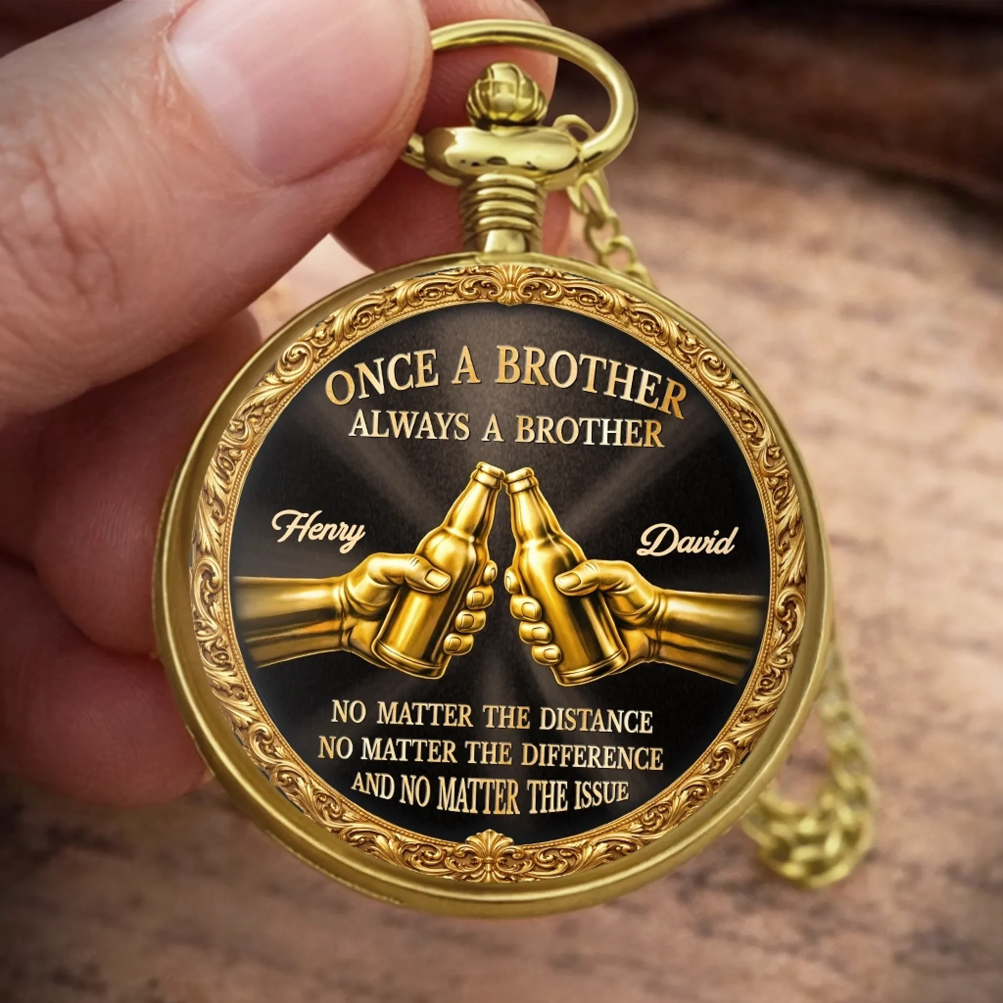 Custom Pocket Watch - Personalized Birthday Gifts For Brother - Moments Pass Bond Lasts - Image 5