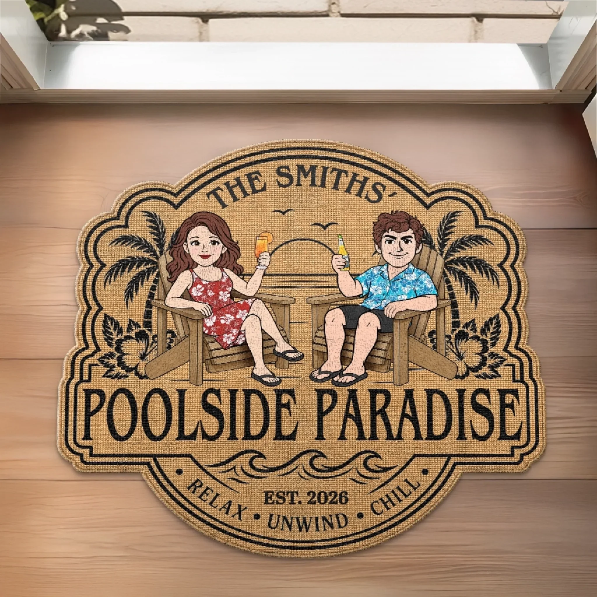 Custom Poolside Shaped Doormat - Personalized Summer Vacation And Travel Gifts For Husband And Wife, Him And Her - Chasing Pool Days Together - Image 6