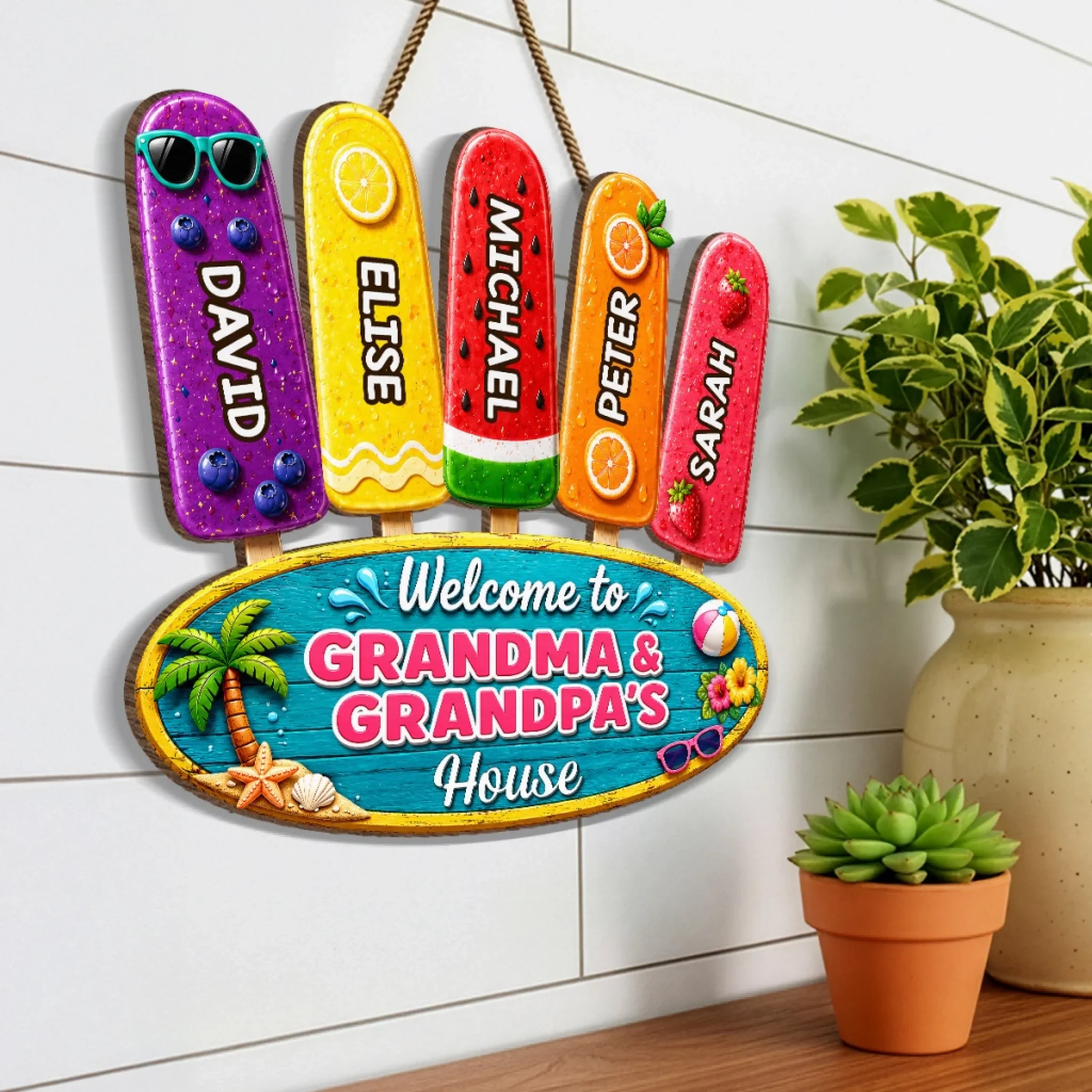 Custom Poolside Wood Sign - Personalized Summer Vacation And Travel Gifts For Grandma, Grandpa - Family Fun Starts Here - Image 5