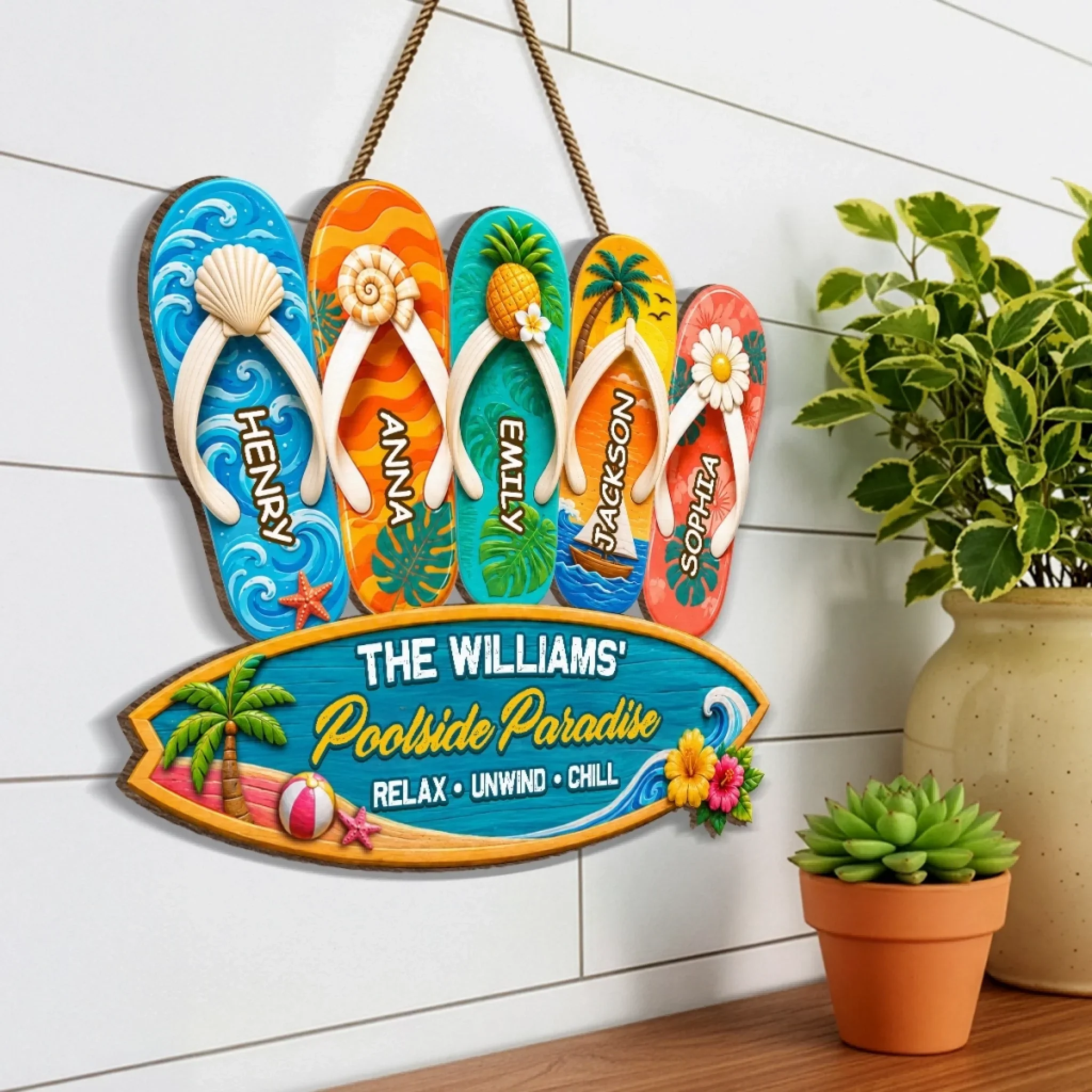 Custom Poolside Wood Sign - Personalized Summer Vacation And Travel Gifts For Mom, Dad, Brother, Sister, Kids - Family Time - Image 5