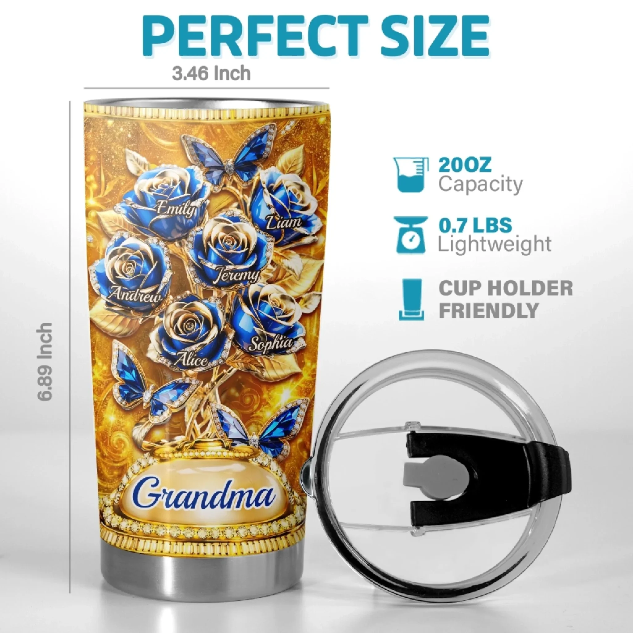 Custom Rose Tumbler - Personalized Mother's Day Birthday Gifts For Mom, Grandma - Golden Love, Golden Mom - Image 3