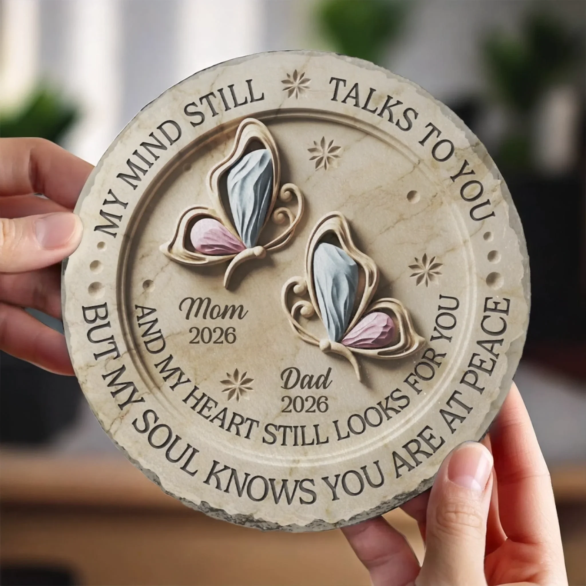 Custom Round Shaped Stone With Stand - Personalized Memorial Sympathy Gifts For Loss Of Mom, Dad - Peace Beyond Words - Image 4