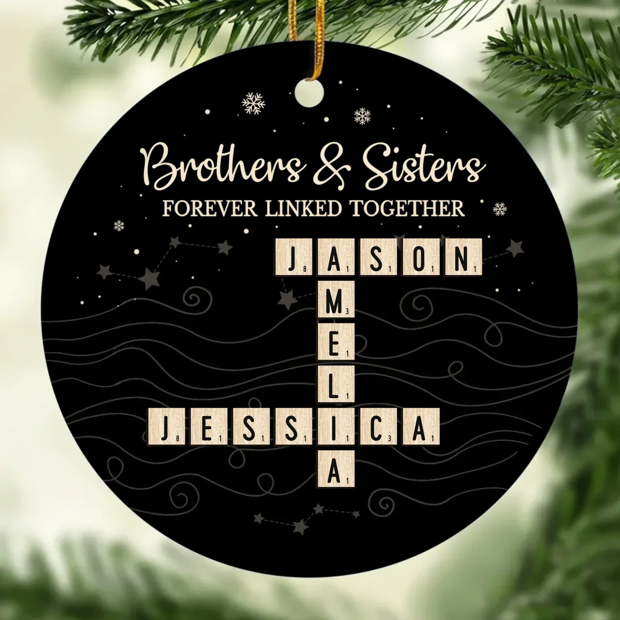Custom Scrabble Ceramic Ornament - Personalized Christmas Birthday Gifts For Brother, Sister - Family Spelled Here - Image 2
