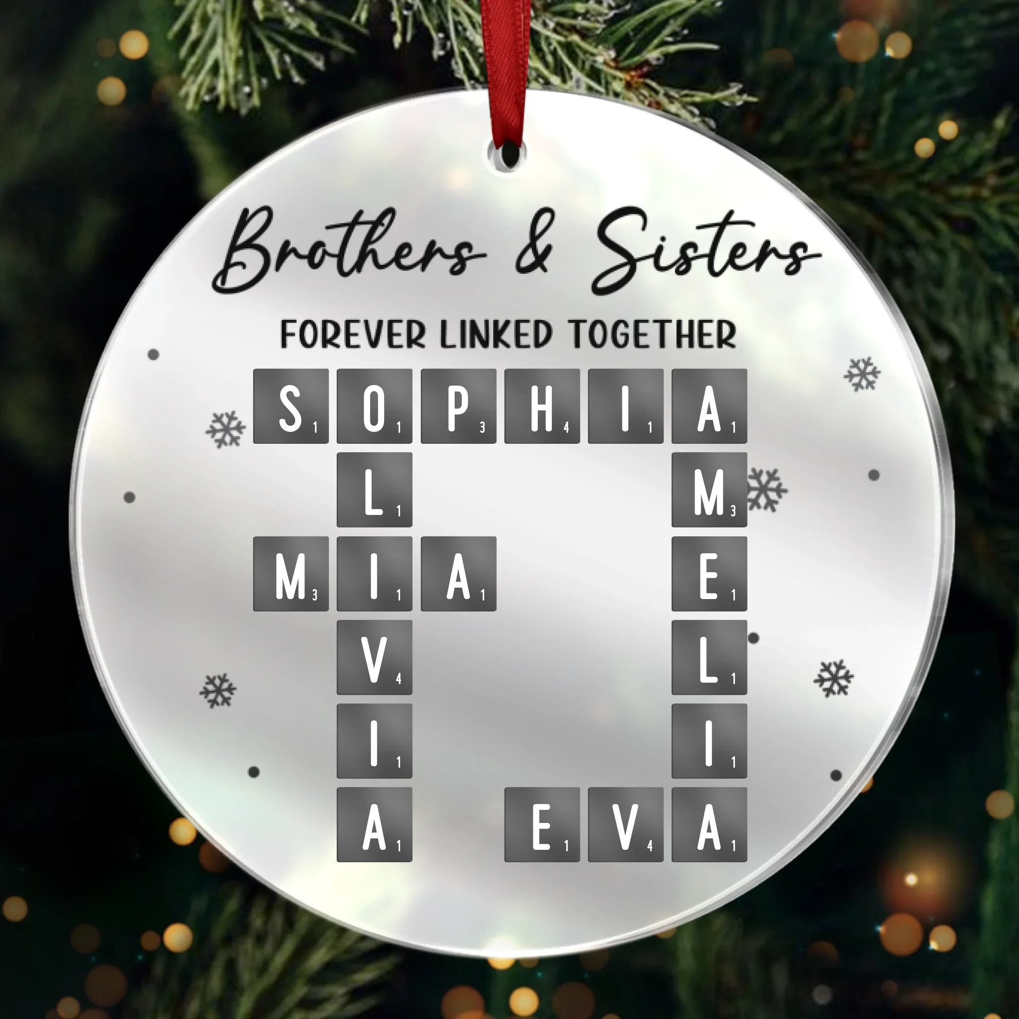 Custom Scrabble Mirrored Acrylic Ornament - Personalized Christmas Birthday Gifts For Brother, Sister - You Complete My Word - Image 2