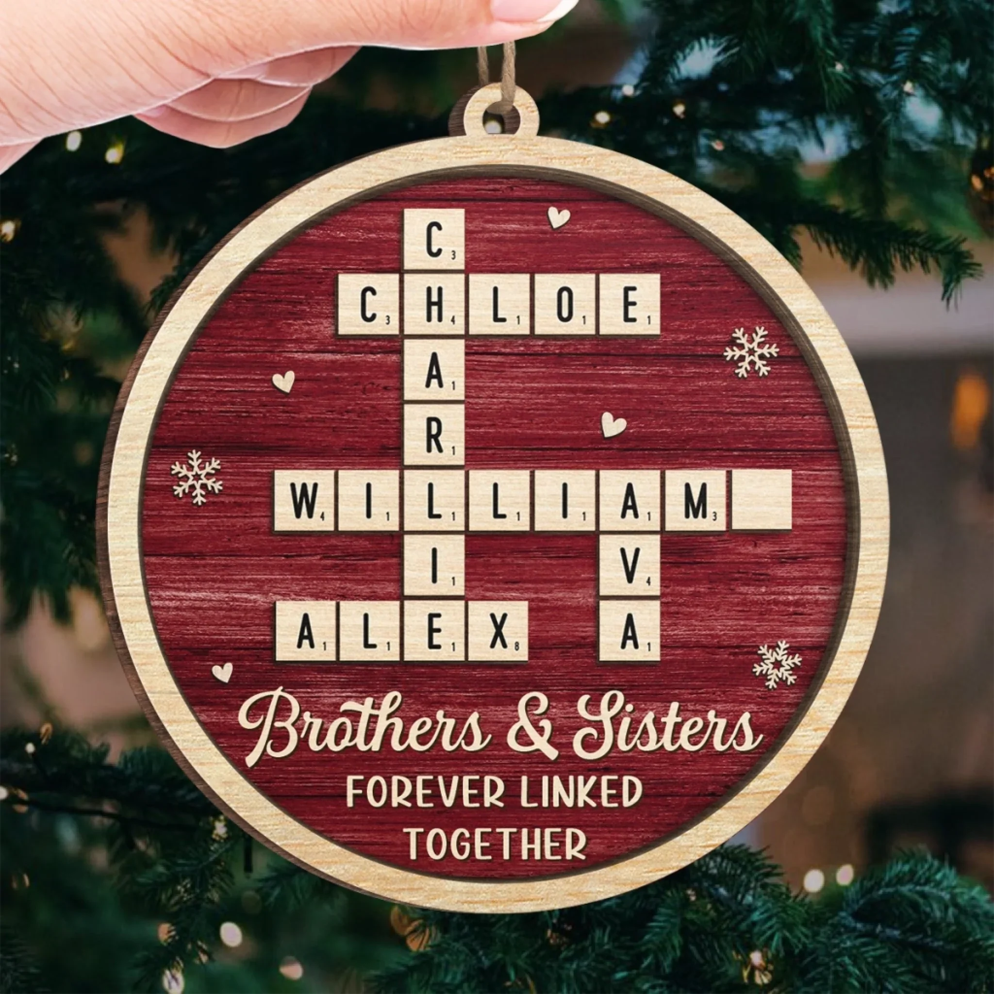 Custom Scrabble Wood Ornament - Personalized Christmas Birthday Gifts For Brother, Sister - Joyful Hearts Gather Here - Image 4