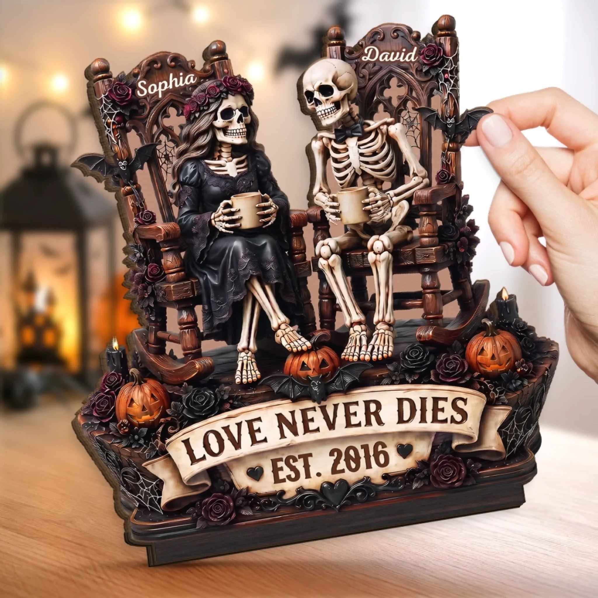 Custom Skeleton 2-Layered Wooden Plaque - Personalized Halloween Decor, Anniversary Wedding Gifts For Husband And Wife, Him And Her - Eternal Love For Us - Image 2