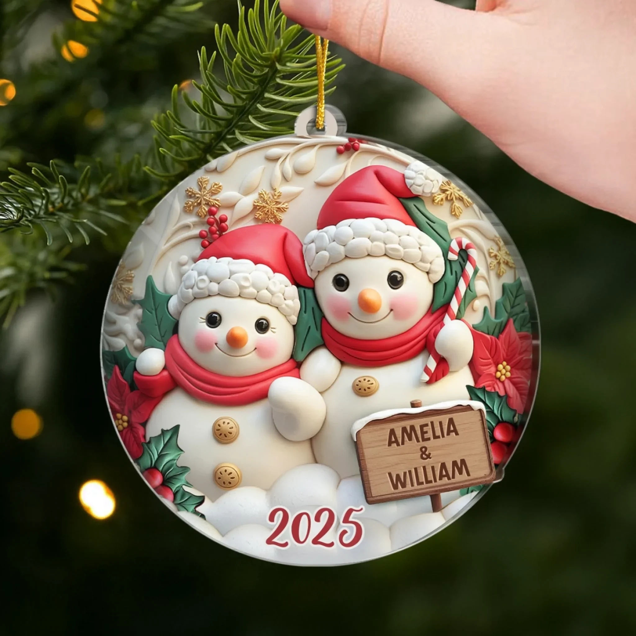 Custom Snowman Acrylic Ornament - Personalized Anniversary Christmas Wedding Gifts For Husband And Wife, Him And Her - Snow Couple, Snow Love - Image 4