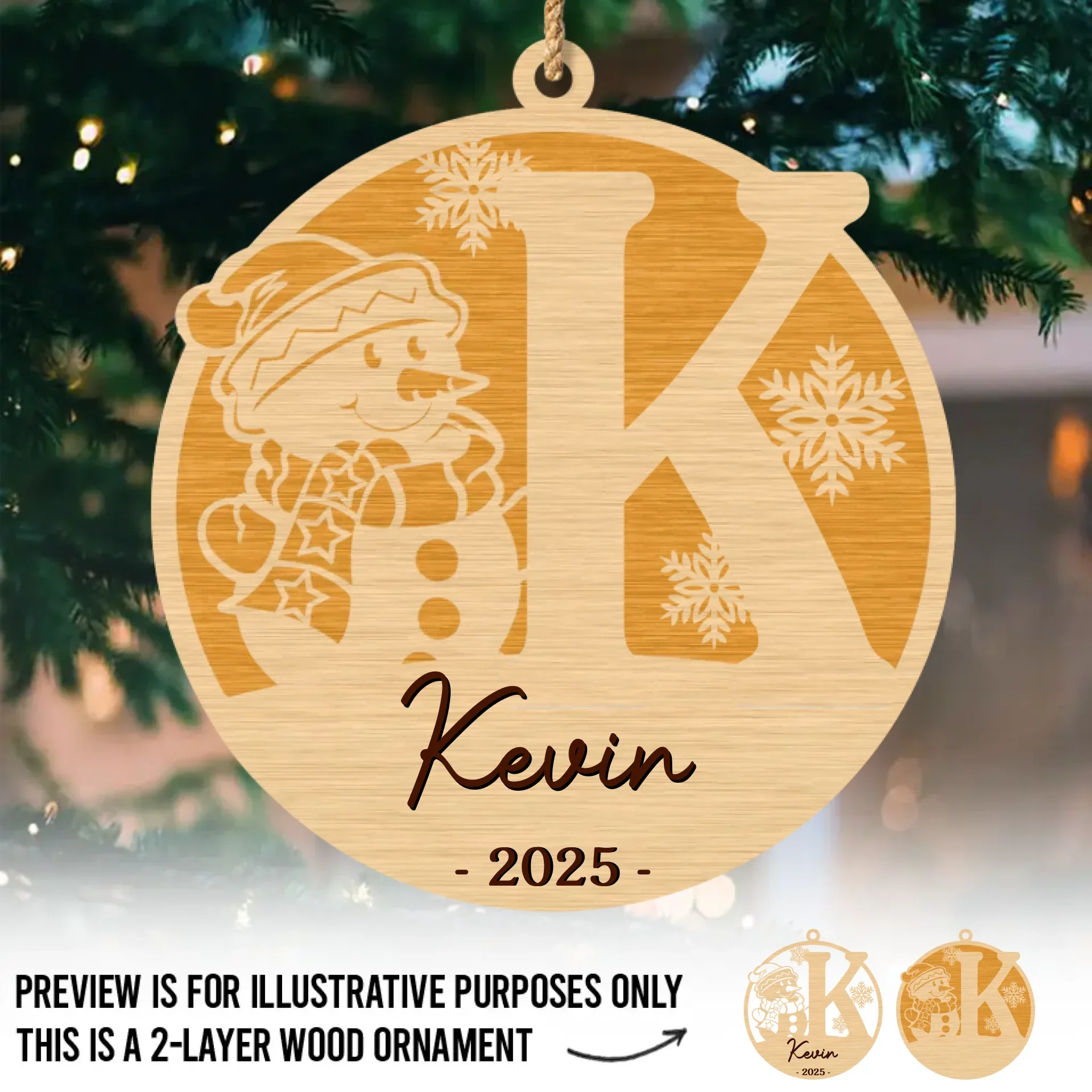 Custom Snowman Double Layer Wooden Ornament - Personalized Christmas Birthday Gifts For Mom, Dad, Brother, Sister, Kids - Family Moments Warm The Heart - Image 2
