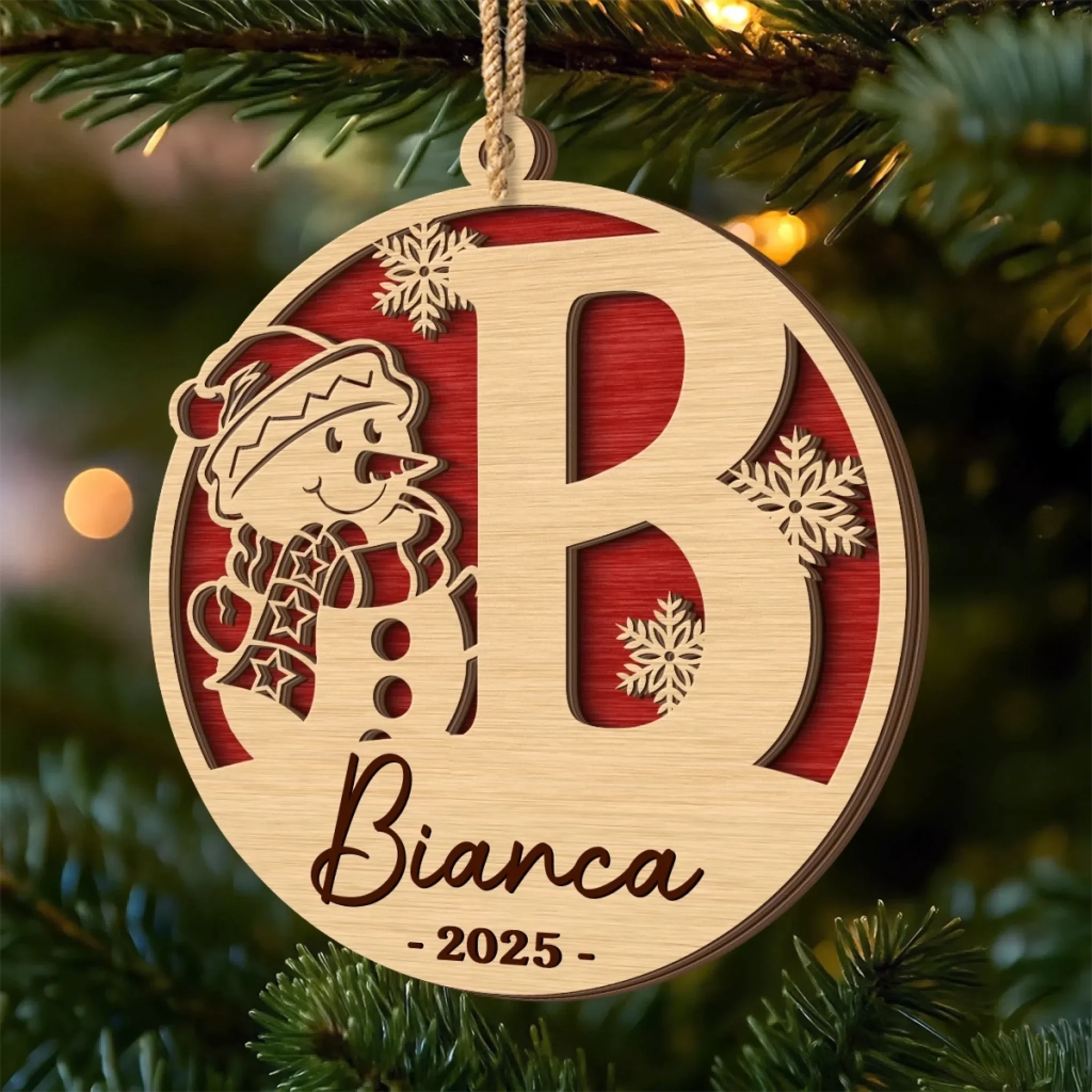 Custom Snowman Double Layer Wooden Ornament - Personalized Christmas Birthday Gifts For Mom, Dad, Brother, Sister, Kids - Family Moments Warm The Heart - Image 4