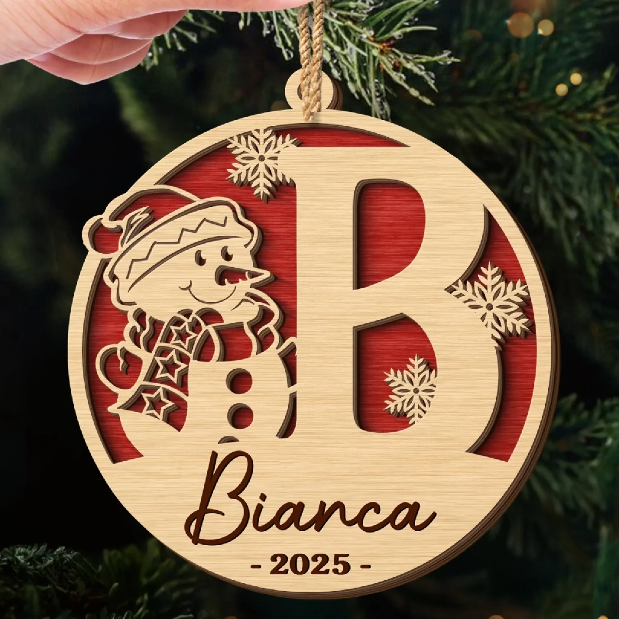 Custom Snowman Double Layer Wooden Ornament - Personalized Christmas Birthday Gifts For Mom, Dad, Brother, Sister, Kids - Family Moments Warm The Heart - Image 5