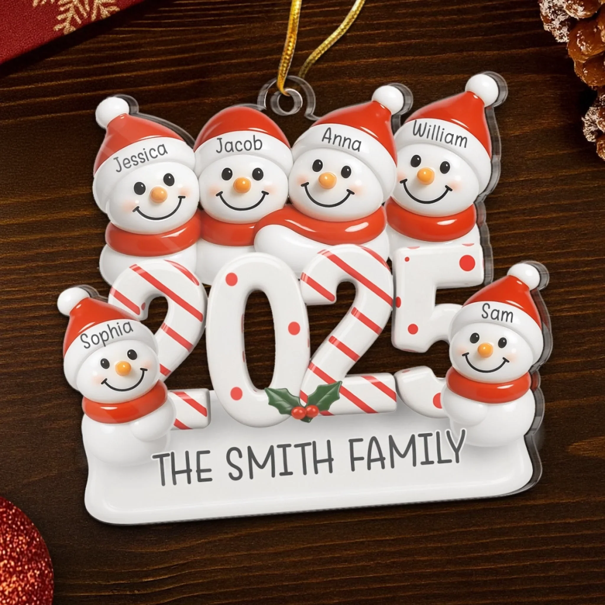 Custom Snowman Family Acrylic Ornament - Personalized Christmas Birthday Gifts For Mom, Dad, Kids - Hugs In The Snow - Image 5