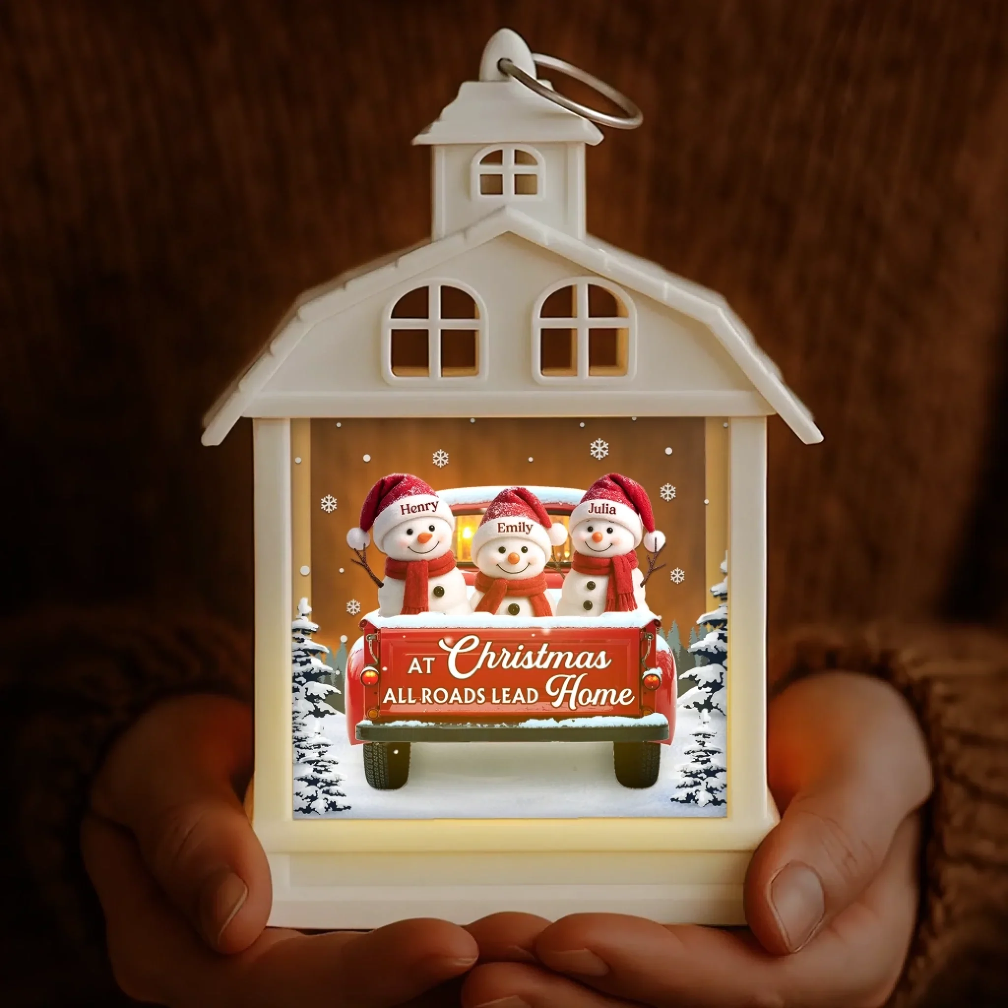 Custom Snowman LED Tabletop Lantern Light - Personalized Christmas Birthday Gifts For Mom, Dad, Brother, Sister, Kids - Love Makes Us Strong Together - Image 6