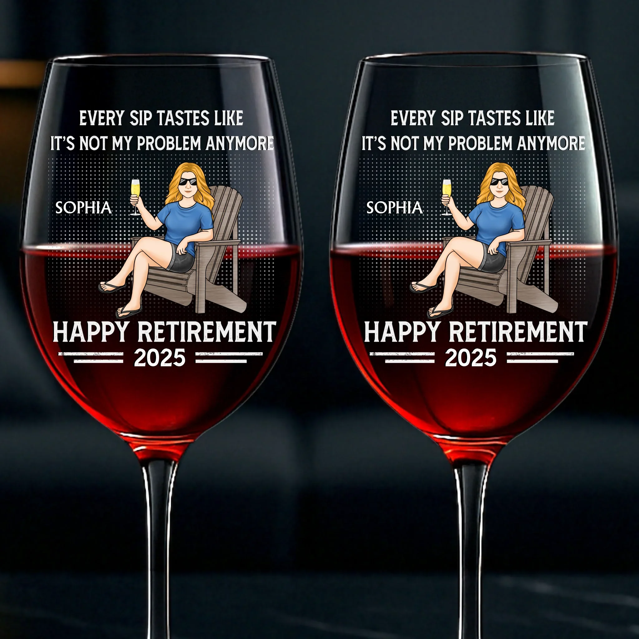 Custom Stemmed Wine Glass - Personalized Retirement Gifts For Women, Men - Retired And Relaxed - Image 2