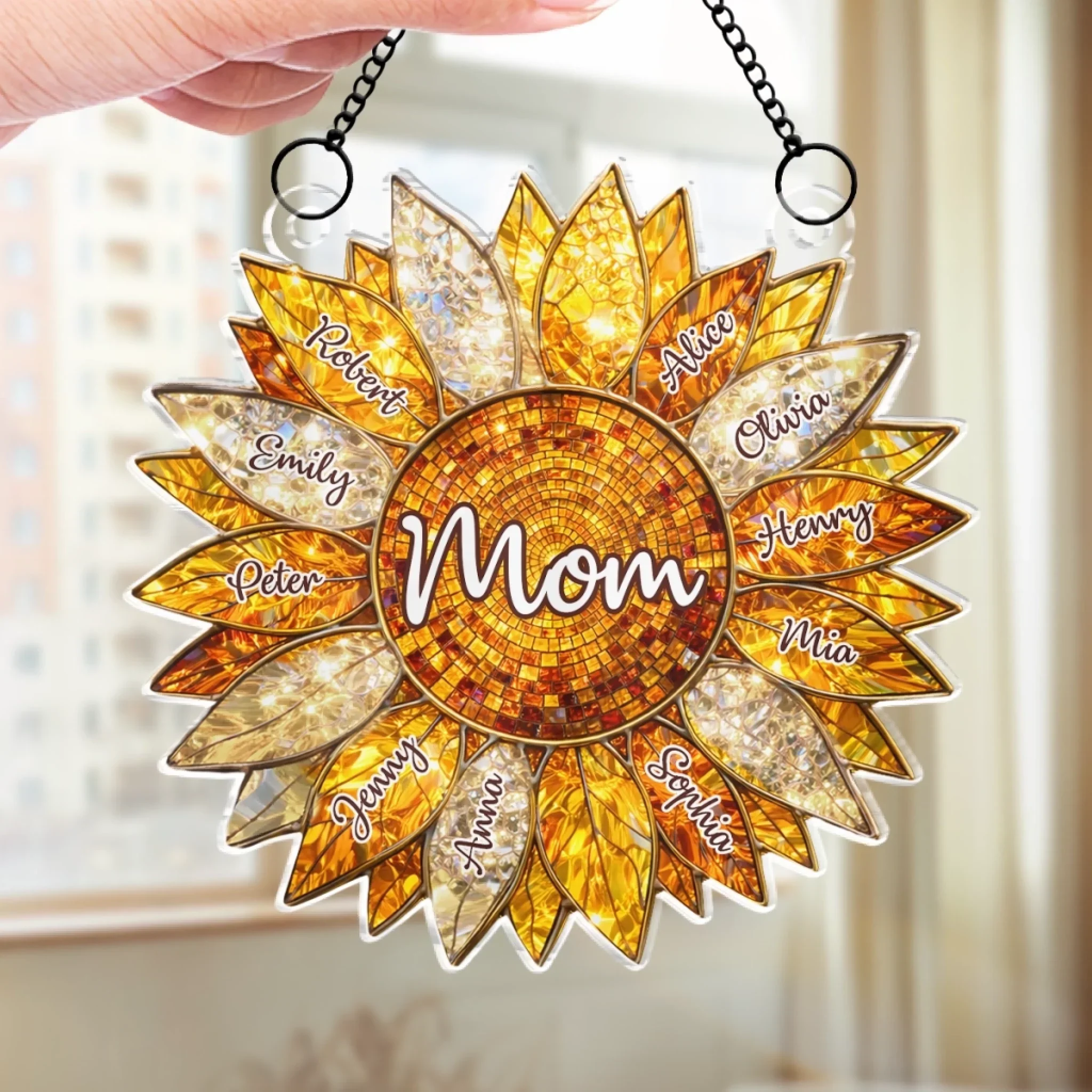Custom Sunflower Window Hanging Suncatcher Ornament - Personalized Mother's Day Birthday Gifts For Mom, Grandma - The Sunshine Of Our Family - Image 4
