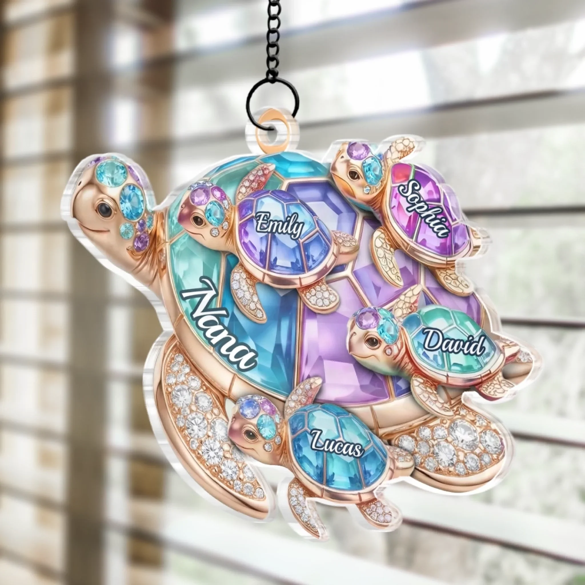 Custom Turtle Window Hanging Suncatcher Ornament - Personalized Mother's Day Birthday Gifts For Mom, Grandma - Love Across Every Wave - Image 3