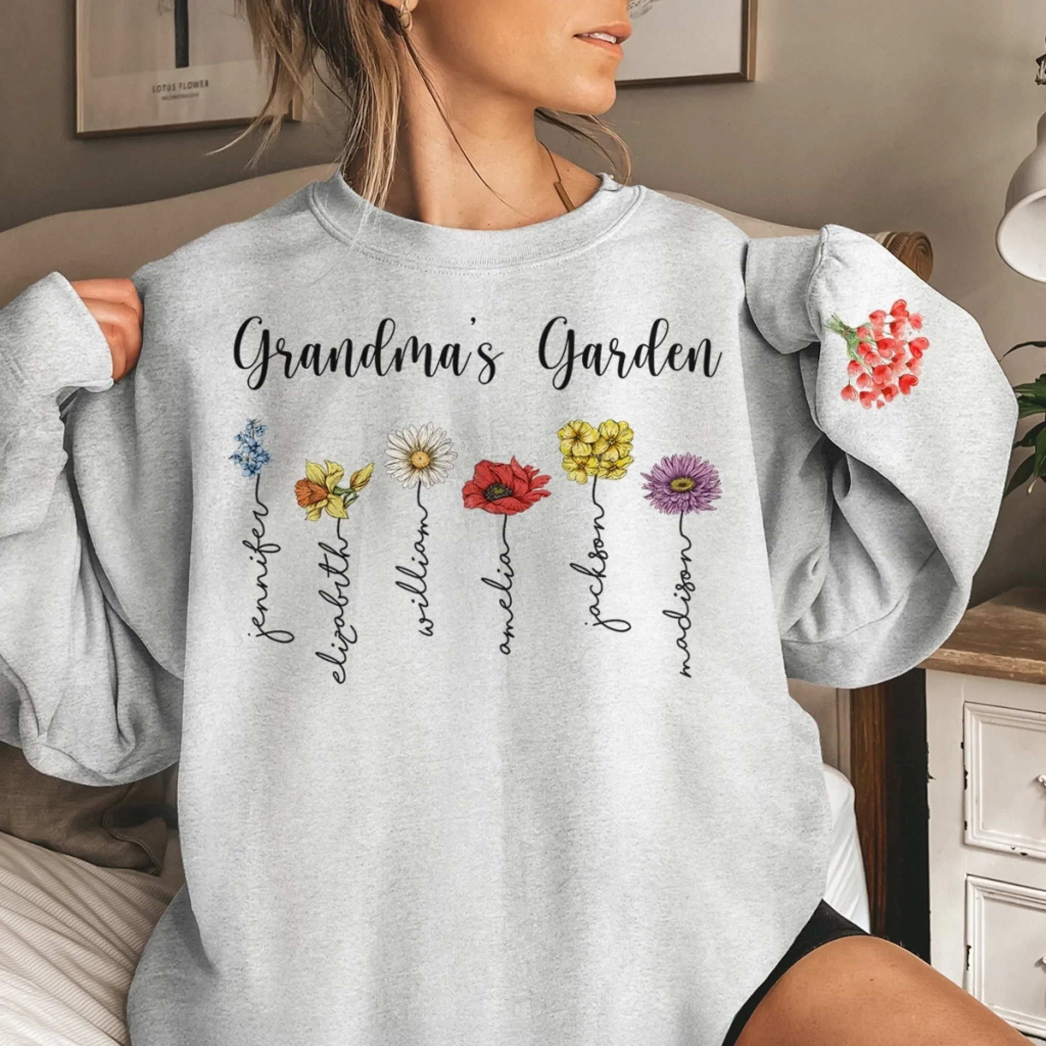 Custom Unisex Sweatshirt, Hoodie With Design On Sleeve - Personalized Birthday Gifts For Mom, Grandma - Wrapped In Love - Image 3