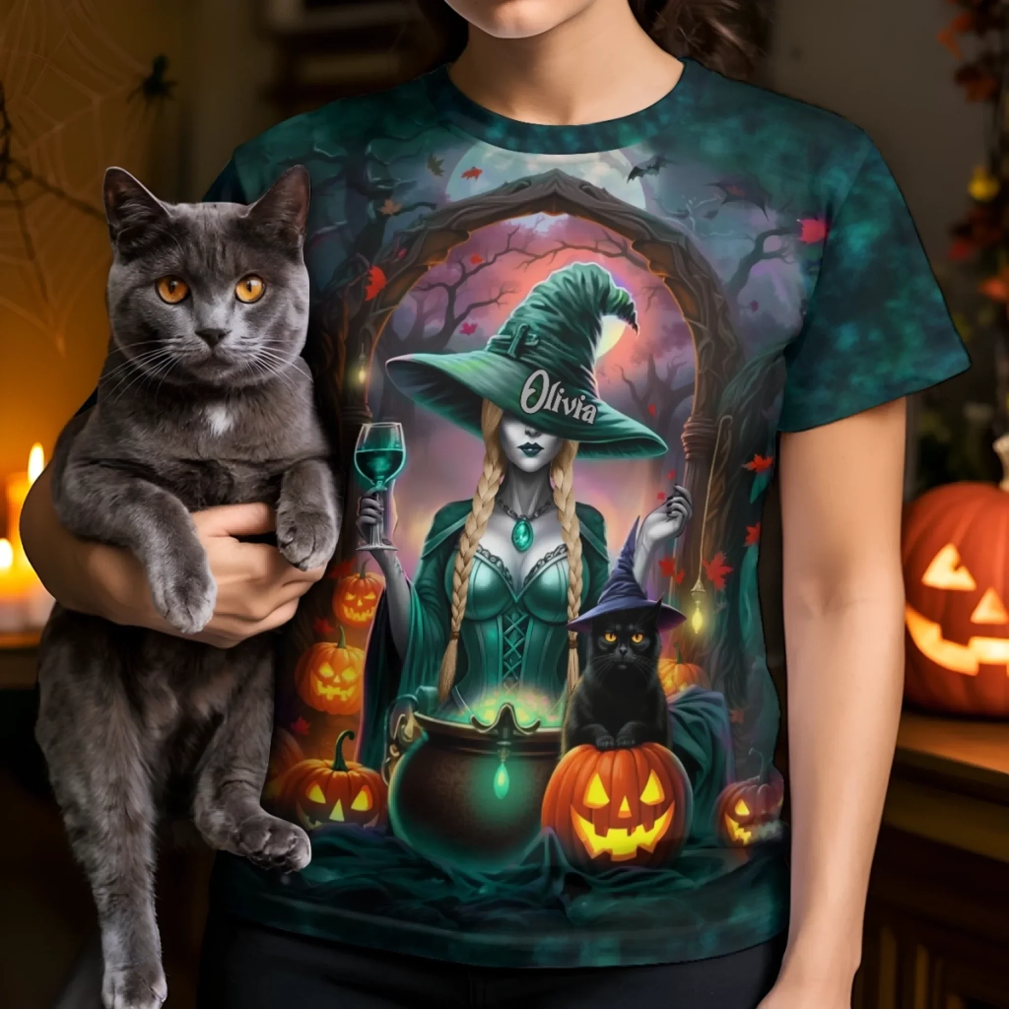 Custom Unisex T-shirt - Personalized Halloween Witchy Gifts For Besties, Sisters, BFF, Family, Yourself - Living Free With A Spellbound Heart - Image 4