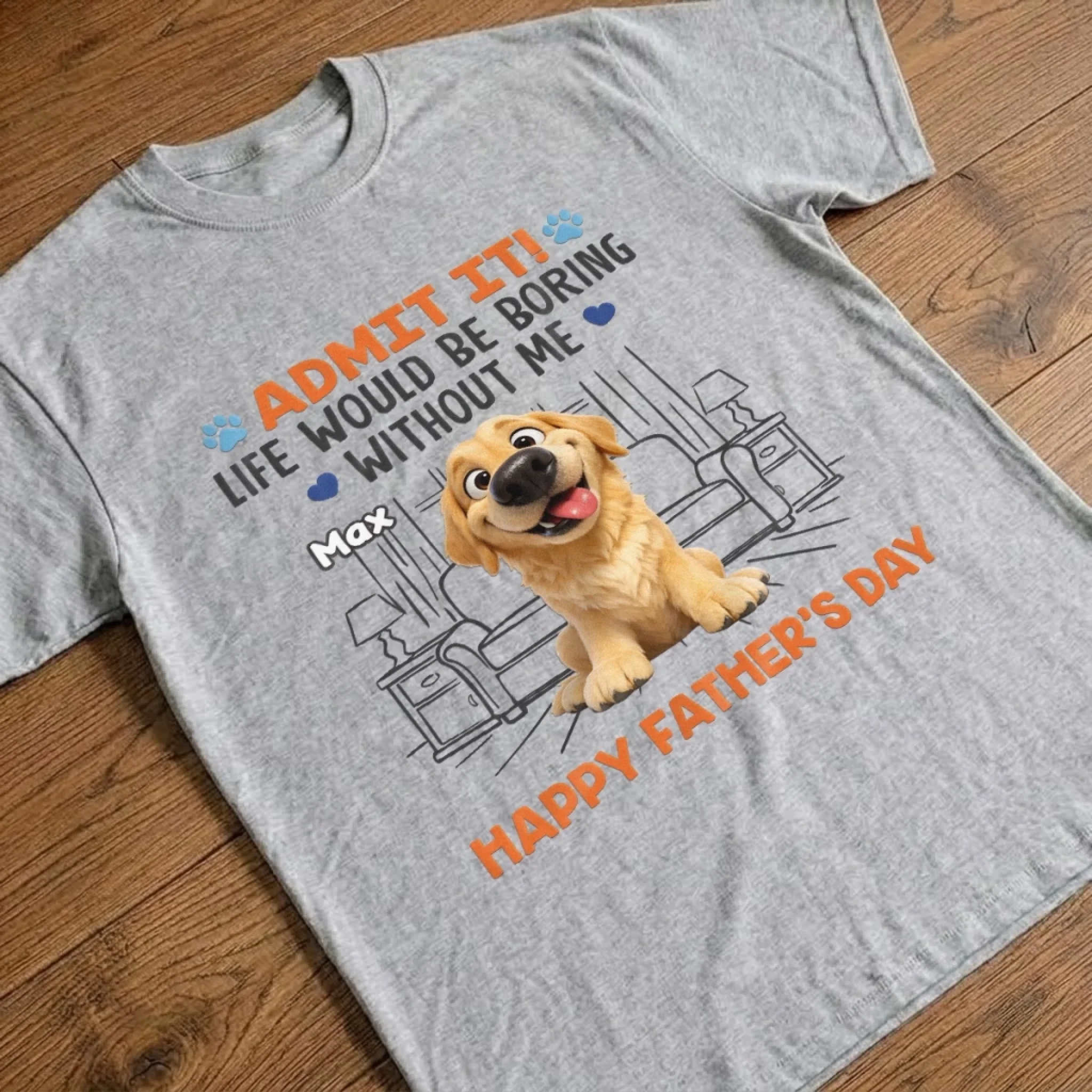 Custom Unisex T-shirt, Premium T-shirt, Hoodie - Personalized Father's Day Gifts For Dog Cat Lovers, Dog Dad And Mom, Cat Owners - Happiness Comes With Four Paws - Image 5