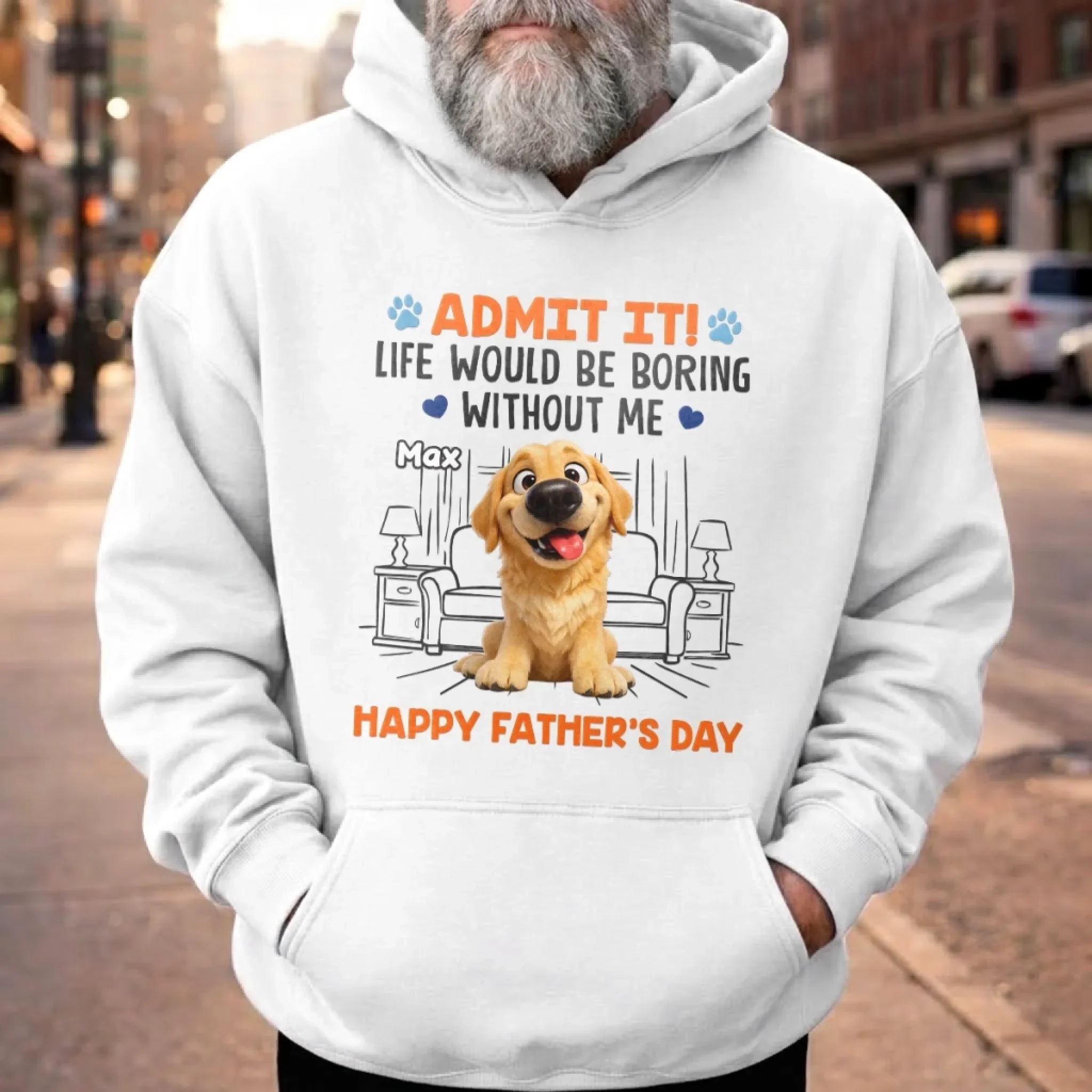 Custom Unisex T-shirt, Premium T-shirt, Hoodie - Personalized Father's Day Gifts For Dog Cat Lovers, Dog Dad And Mom, Cat Owners - Happiness Comes With Four Paws - Image 6