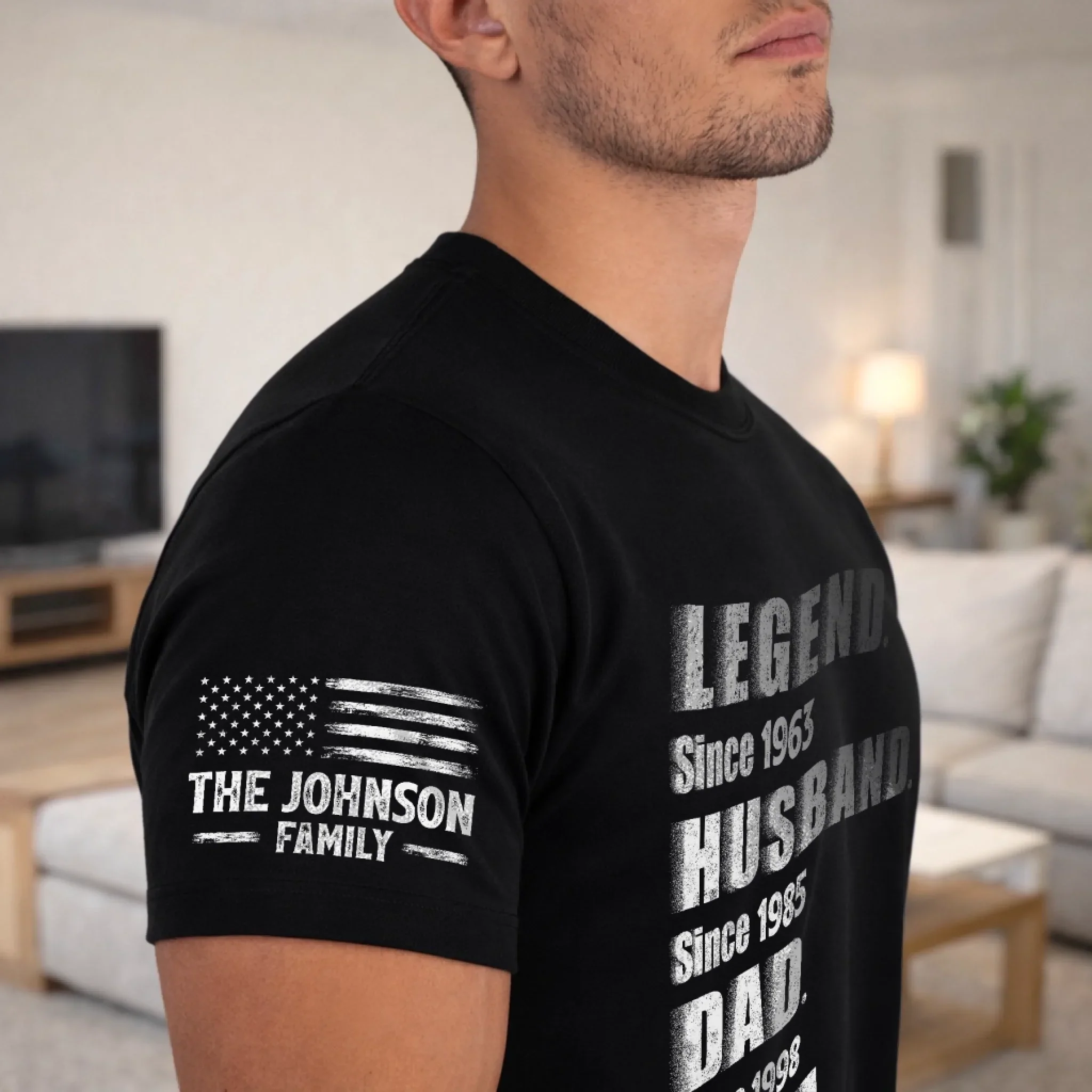 Custom Unisex T-Shirt With Design On Sleeve - Personalized Father's Day Birthday Gifts For Dad, Grandpa - Stepping Into A New Legacy - Image 3