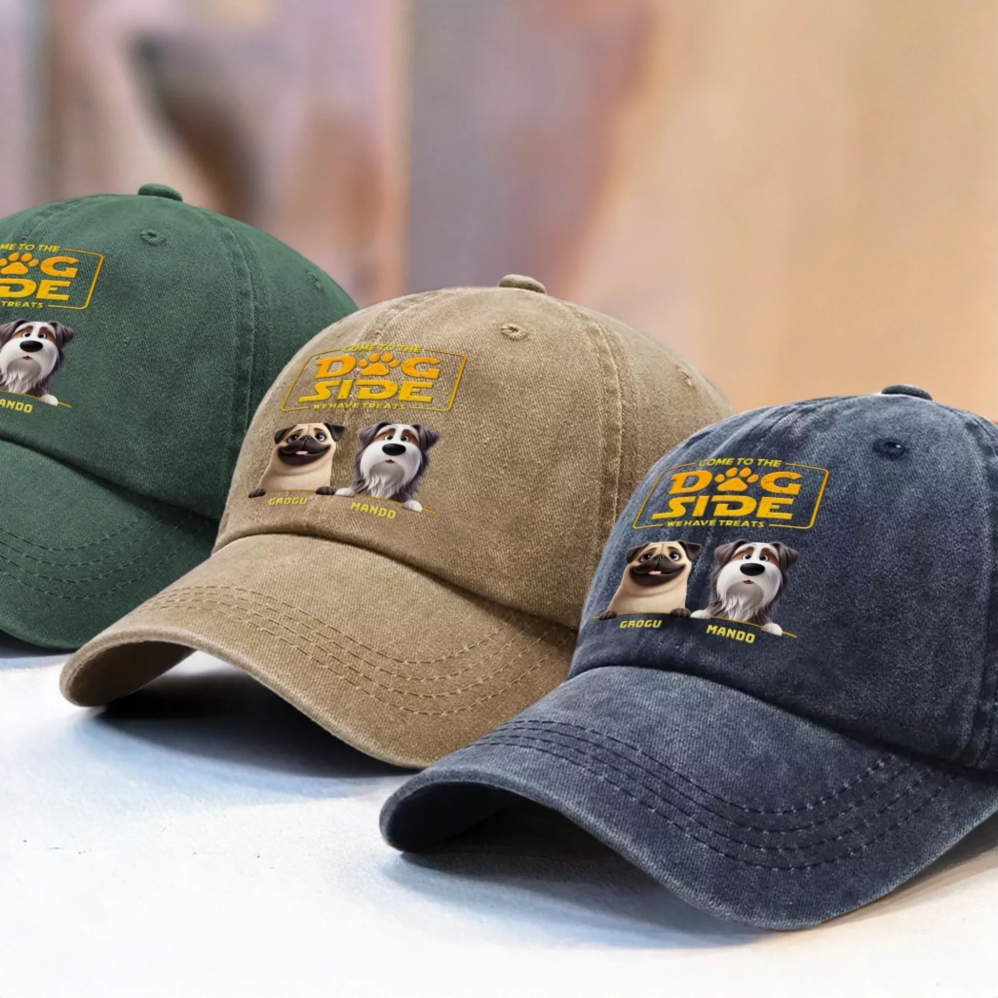 Custom Vintage Washed Denim Baseball Cap - Personalized Birthday Gifts For Dog Lovers, Dog Dad And Mom - Pug Trooper On Duty - Image 7