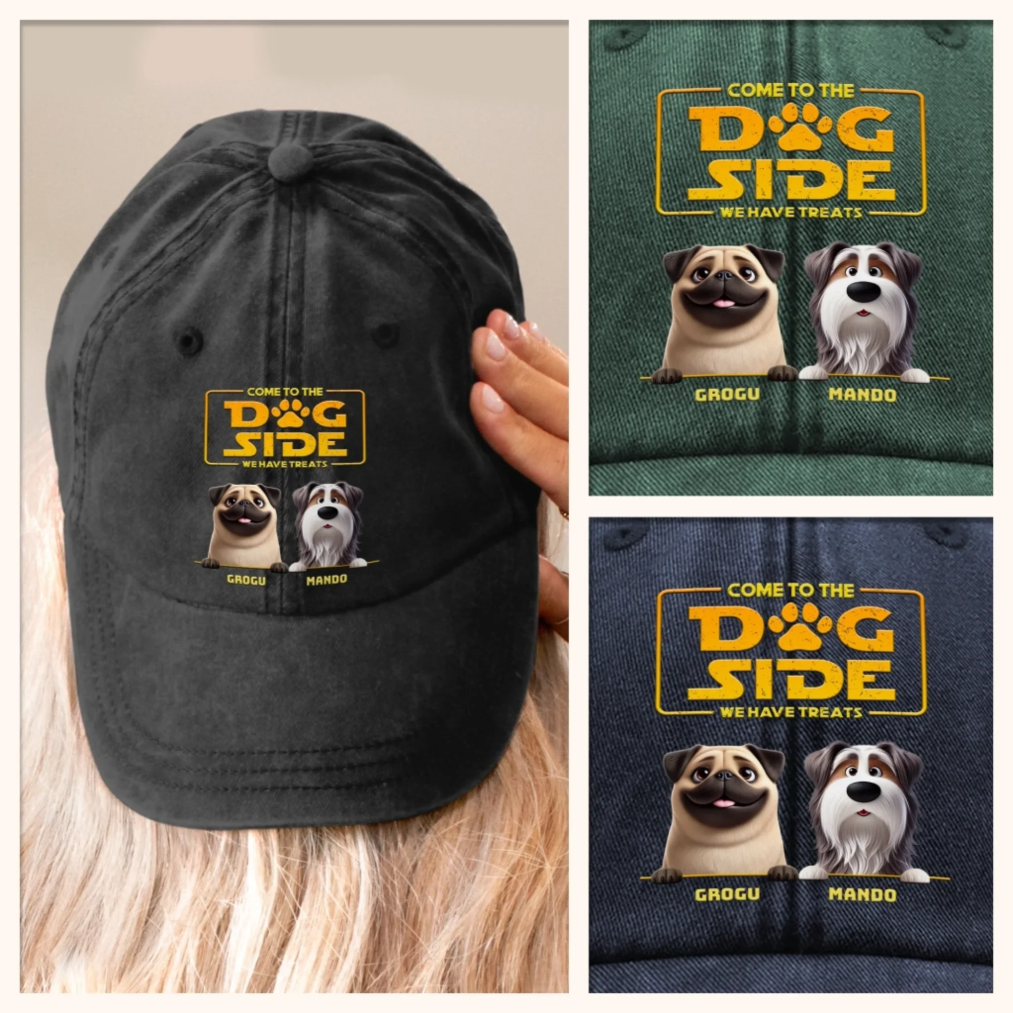 Custom Vintage Washed Denim Baseball Cap - Personalized Birthday Gifts For Dog Lovers, Dog Dad And Mom - Pug Trooper On Duty - Image 8
