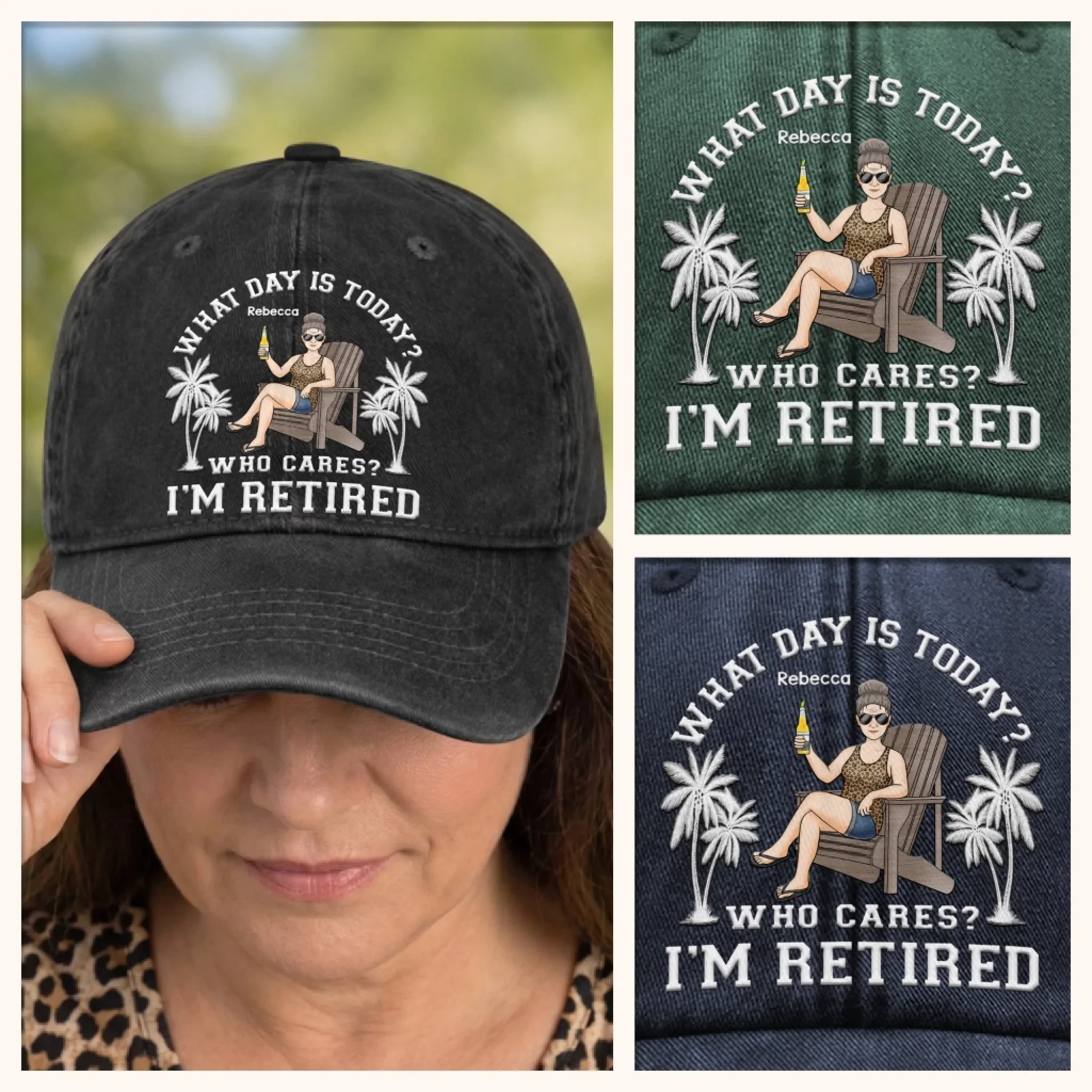 Custom Vintage Washed Denim Baseball Cap - Personalized Retirement Gifts For Women, Men - Finally Living On Island Time - Image 10