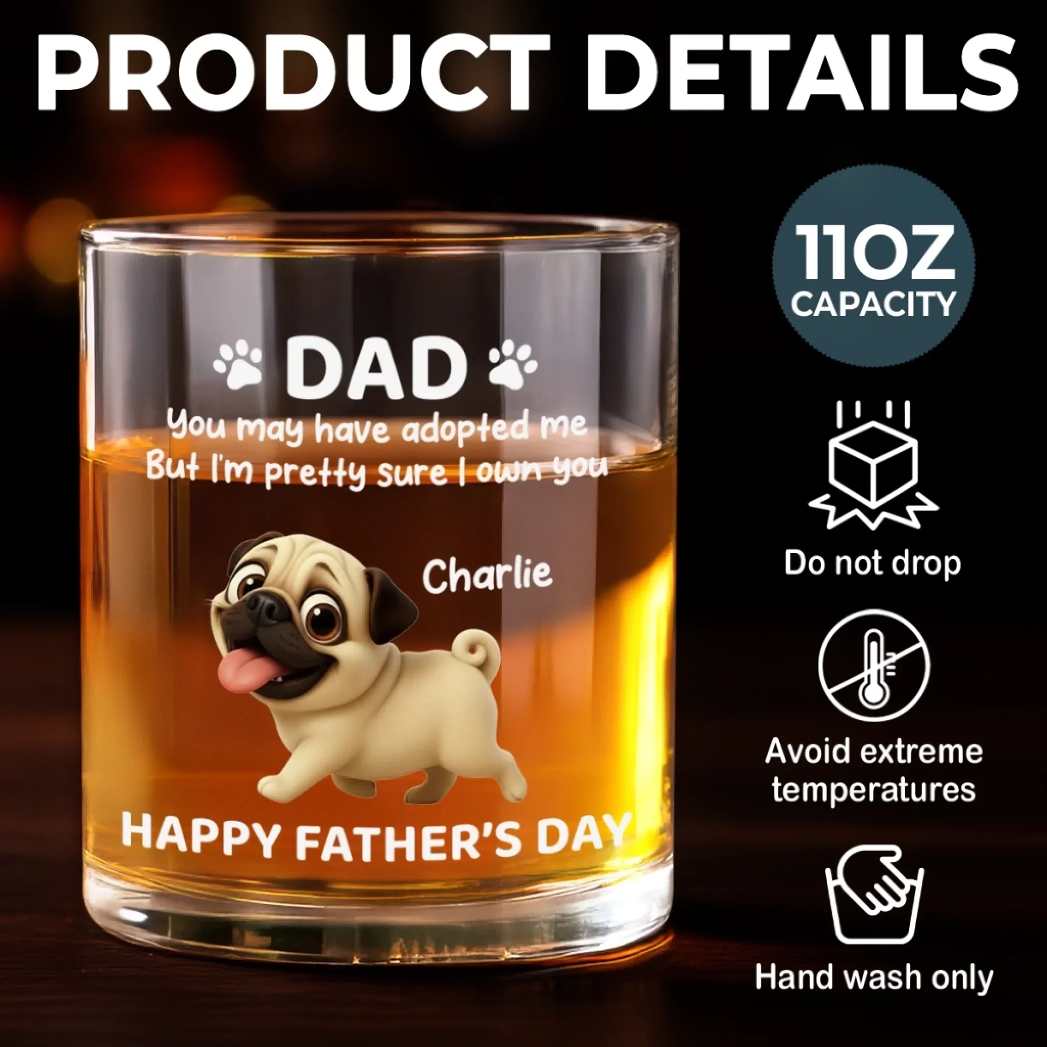 Custom Whiskey Glass - Personalized Father's Day Gifts For Dog Cat Lovers, Dog Dad And Mom, Cat Owners - Dad’s Little Boss - Image 8
