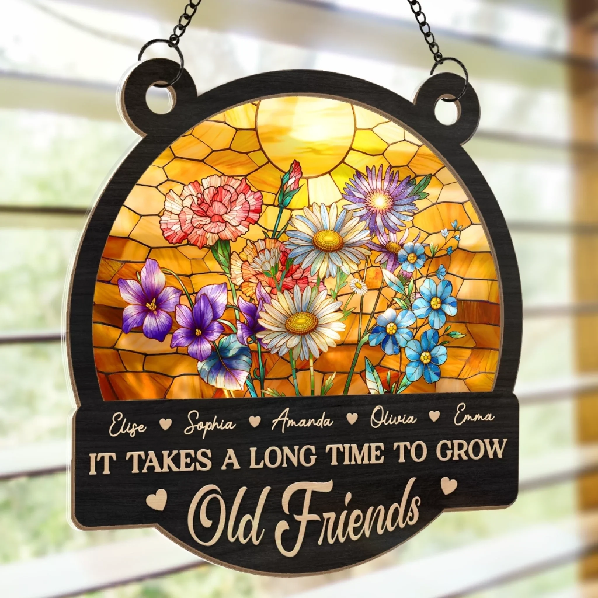 Custom Window Hanging Suncatcher Ornament - Personalized Best Friend Birthday Gifts For Women, Besties, Sisters, BFF - Friends Bloom With Time - Image 4