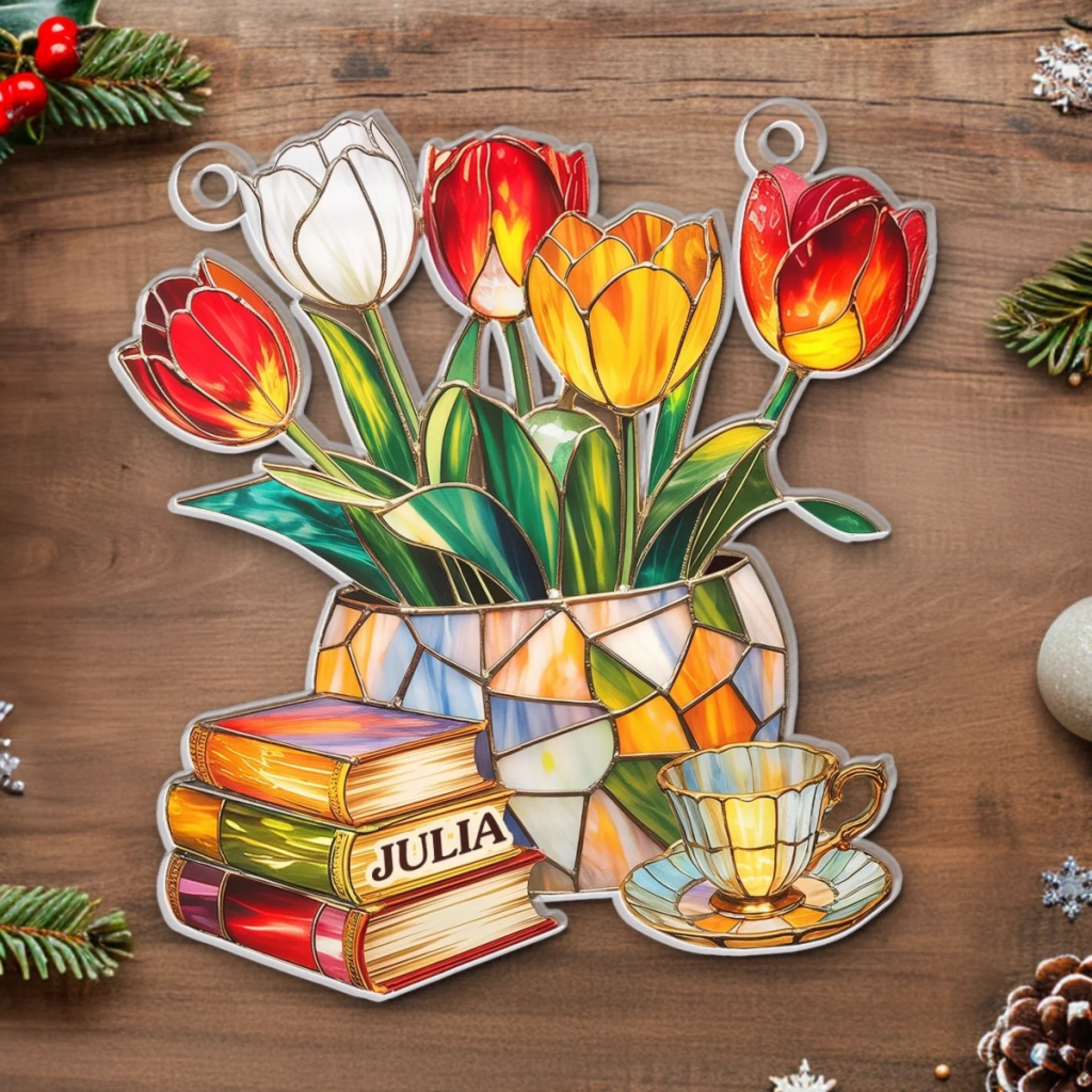 Custom Window Hanging Suncatcher Ornament - Personalized Bookish Gifts For Book Lovers, Bookworms, Readers - Reading In Full Bloom - Image 5