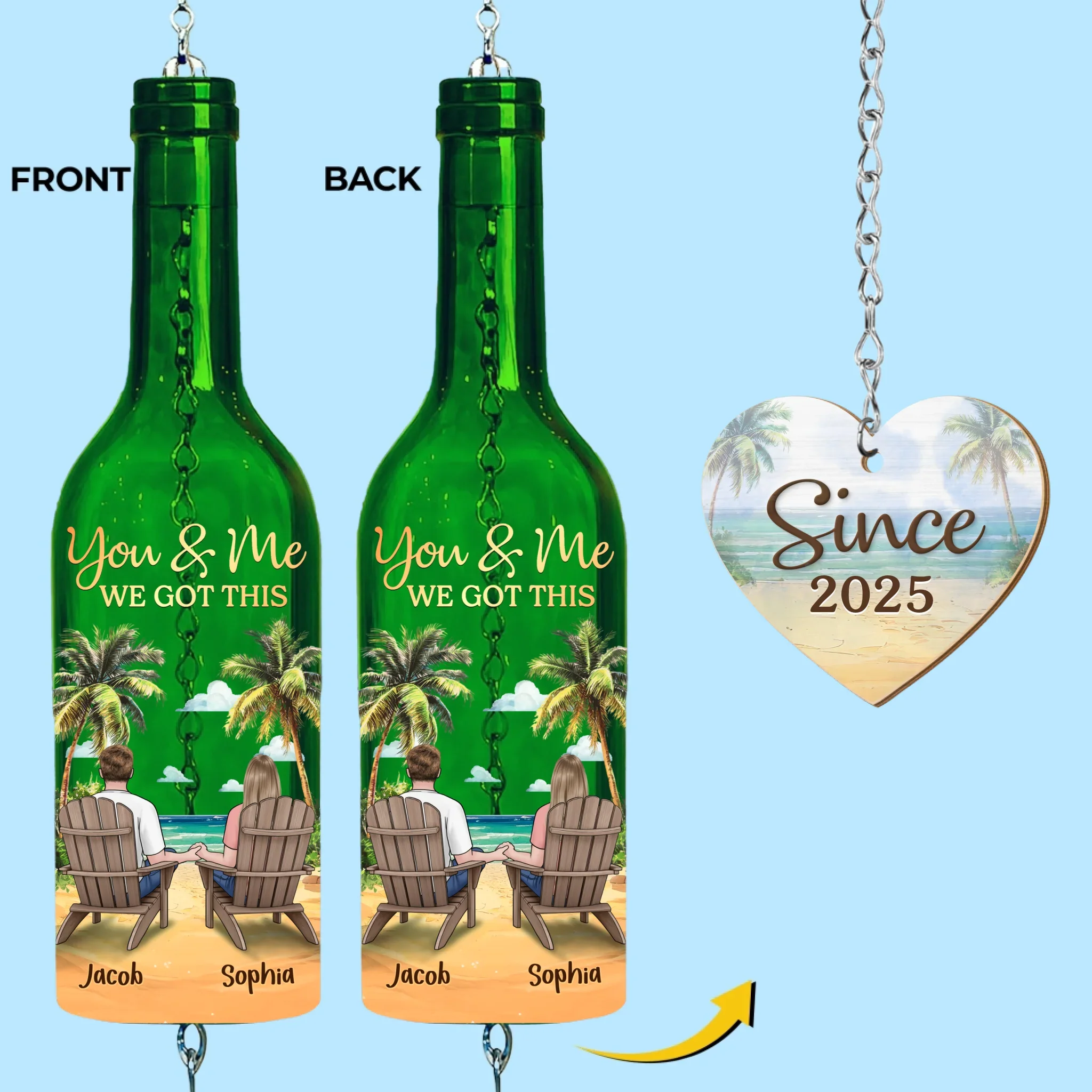 Custom Wine Bottle Wind Chime - Personalized Anniversary Wedding Gifts For Husband And Wife, Him And Her - You & Me, We Got This - Image 3