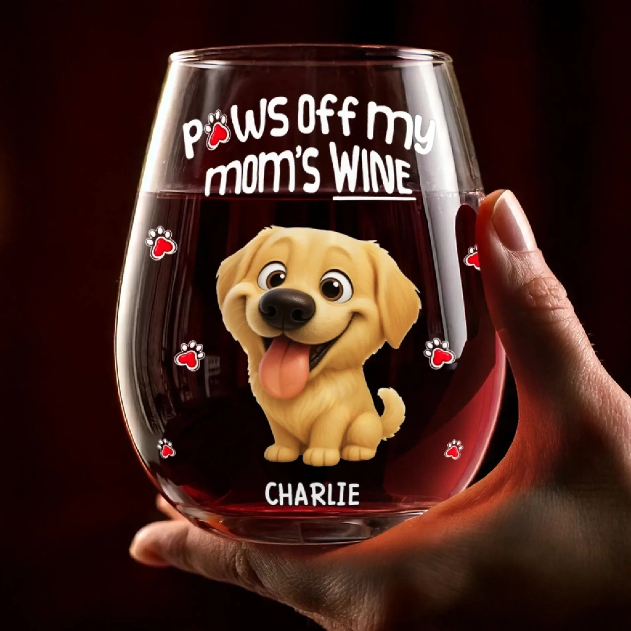 Custom Wine Glass - Personalized Christmas Birthday Gifts For Dog Cat Lovers, Dog Dad And Mom, Cat Owners - Paws Off My Mom's Wine - Image 3