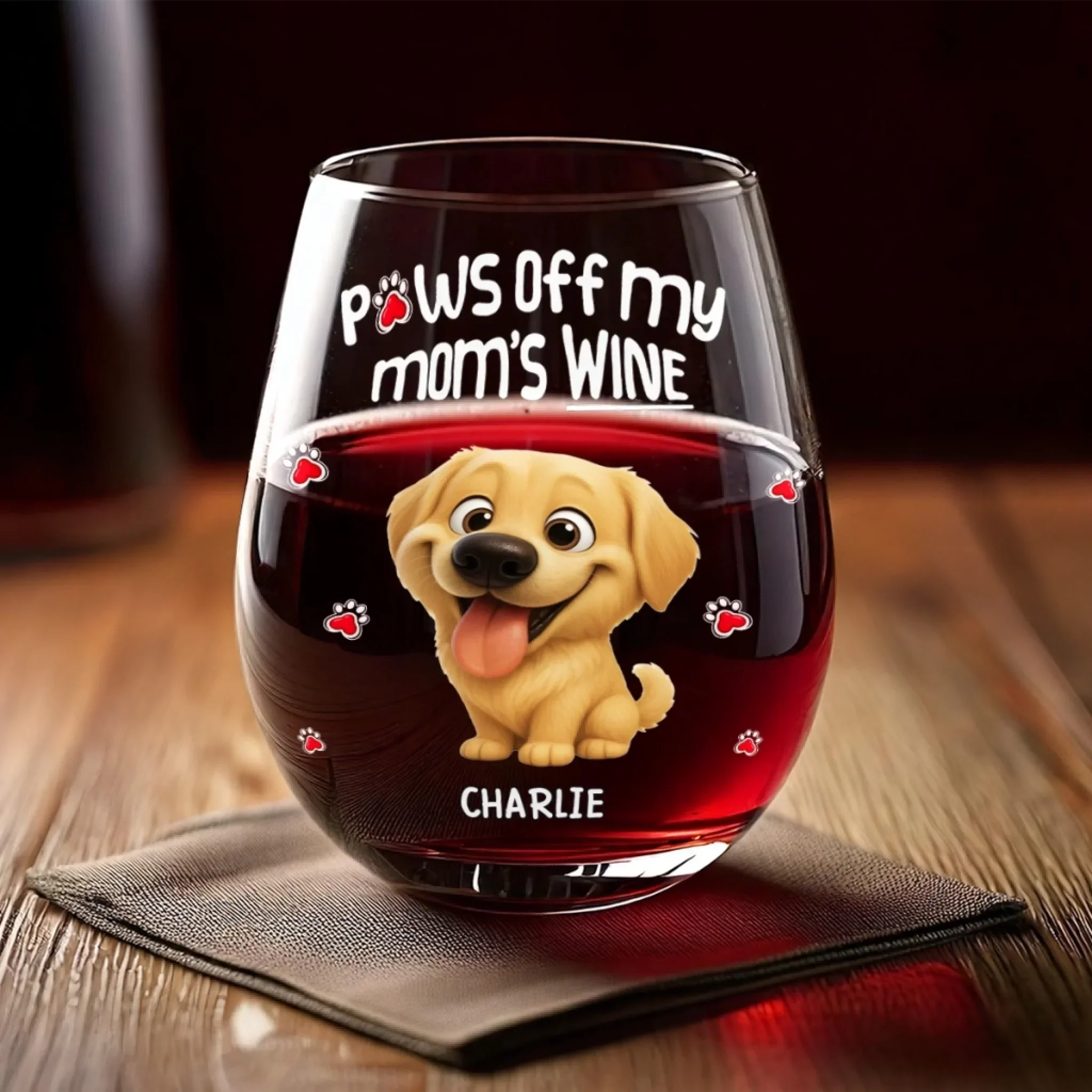 Custom Wine Glass - Personalized Christmas Birthday Gifts For Dog Cat Lovers, Dog Dad And Mom, Cat Owners - Paws Off My Mom's Wine - Image 8