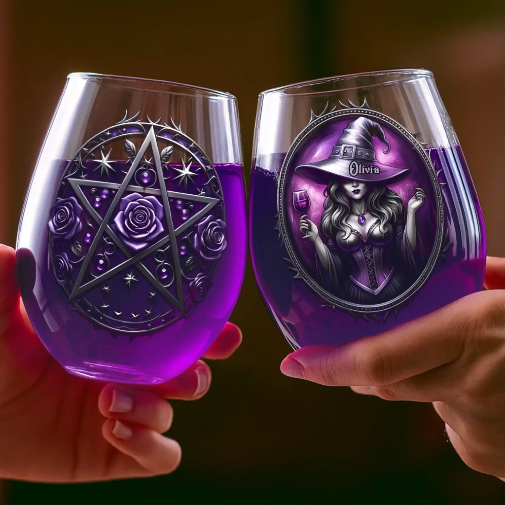 Custom Wine Glass - Personalized Halloween Witchy Gifts For Women, Besties, Sisters, BFF - Witching You Were Here - Image 3