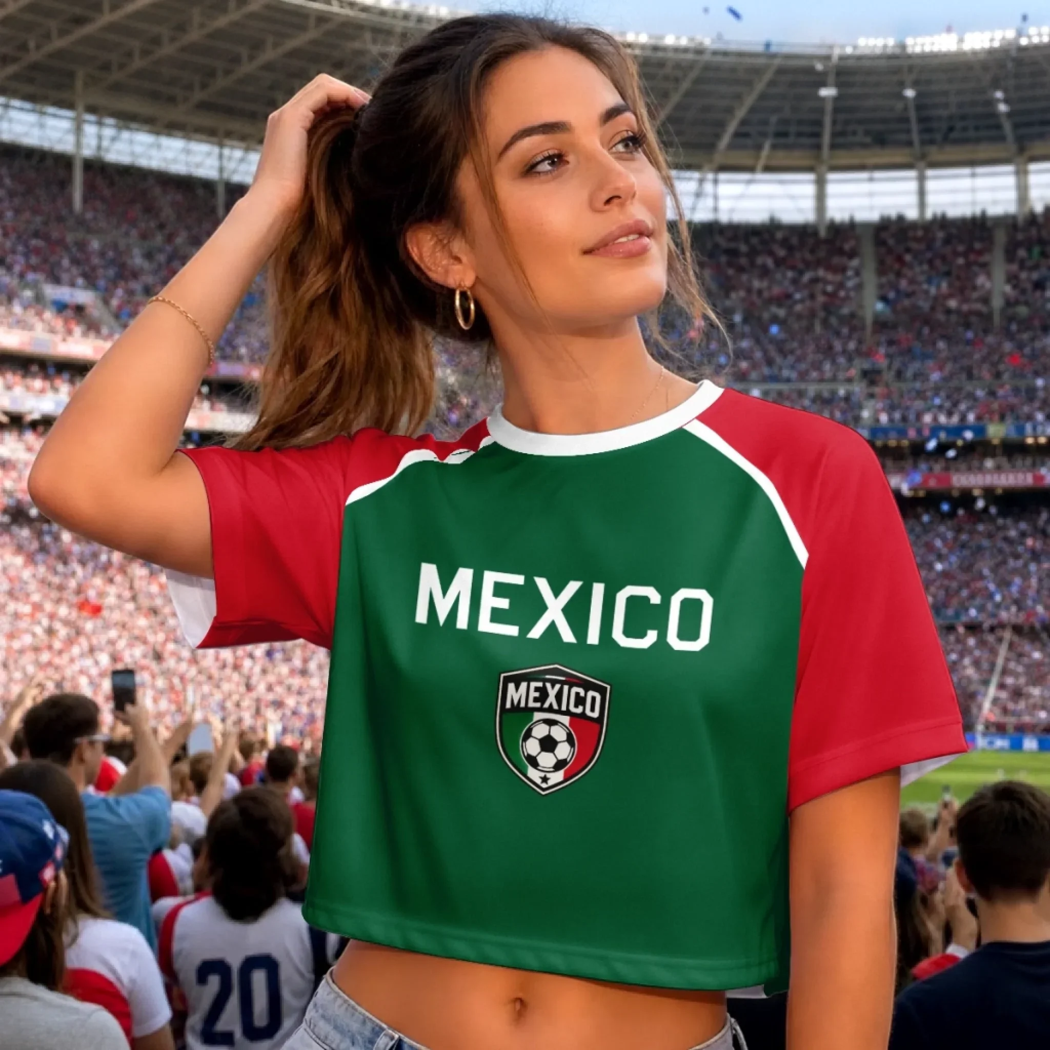 Custom Women's Mexico World Football Jersey Crop Tee - Personalized Birthday Gifts For Football Lovers, Sports Fans, Sports Lovers - Born To Stand Out In The Crowd - Image 3