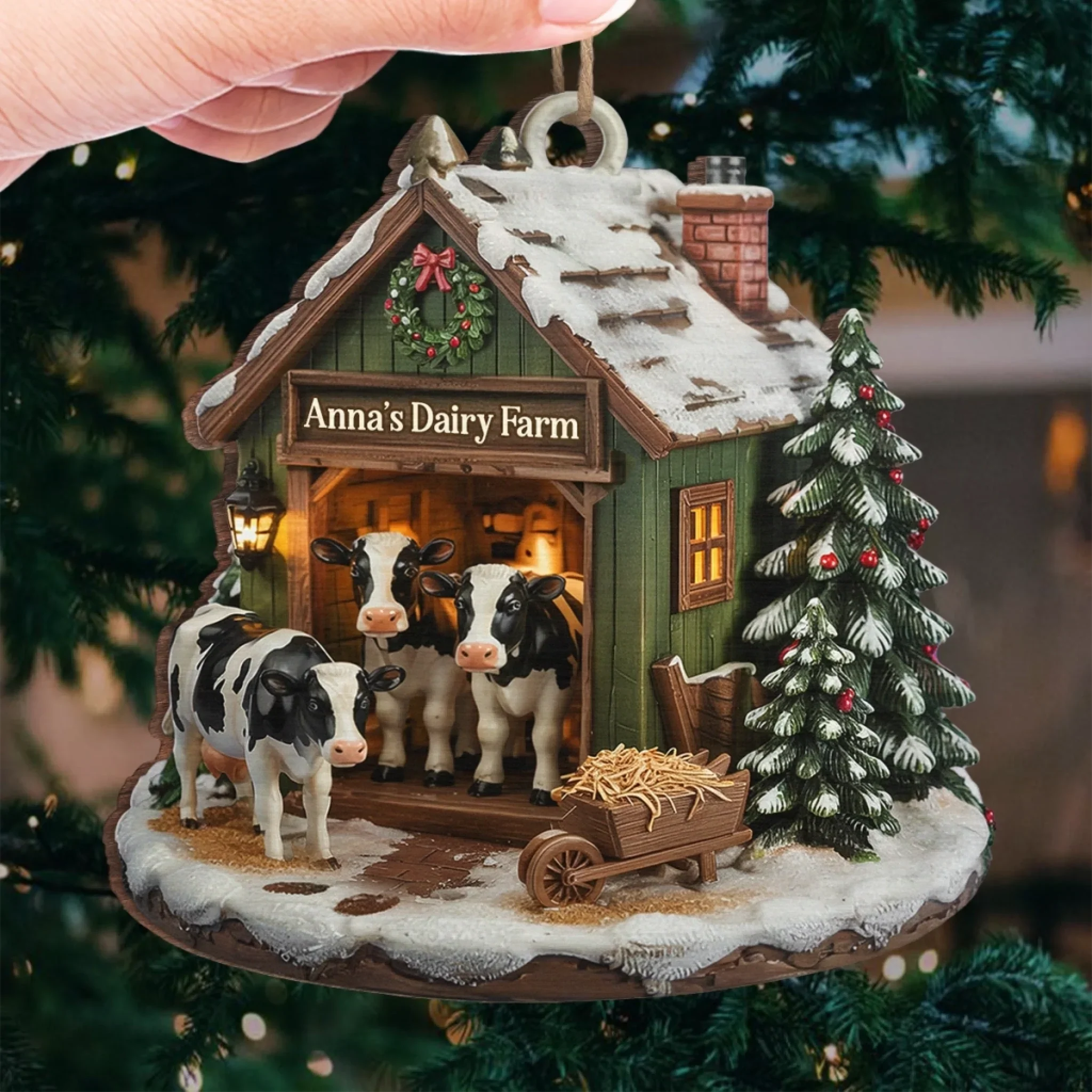 Custom Wood Ornament - Personalized Christmas Birthday Gifts For Women, Men - Moo Love, Moo Christmas - Image 4