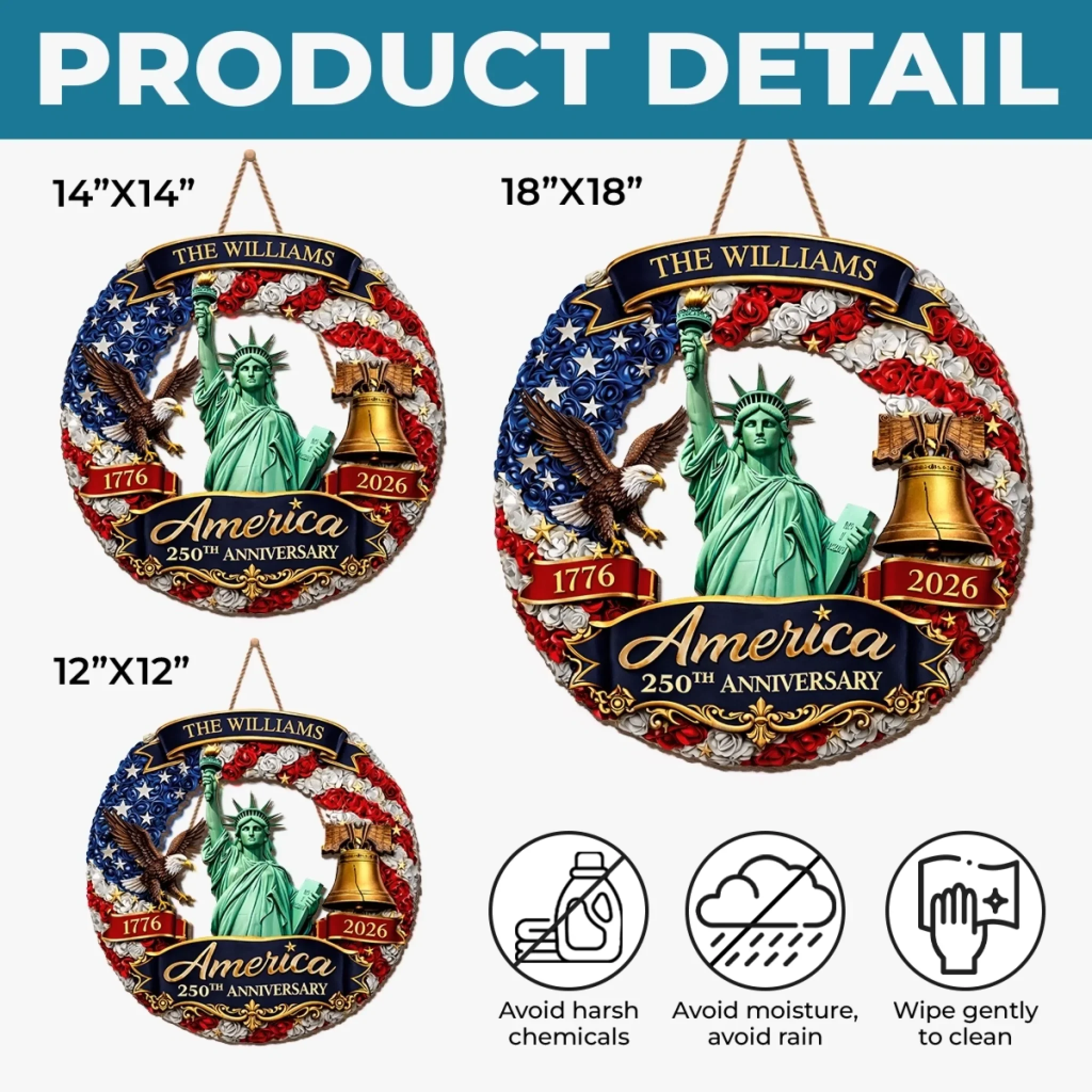 Custom Wood Sign - Personalized America 250th Anniversary Gifts For Mom, Dad, Brother, Sister, Kids - United In Freedom Since 1776 - Image 6