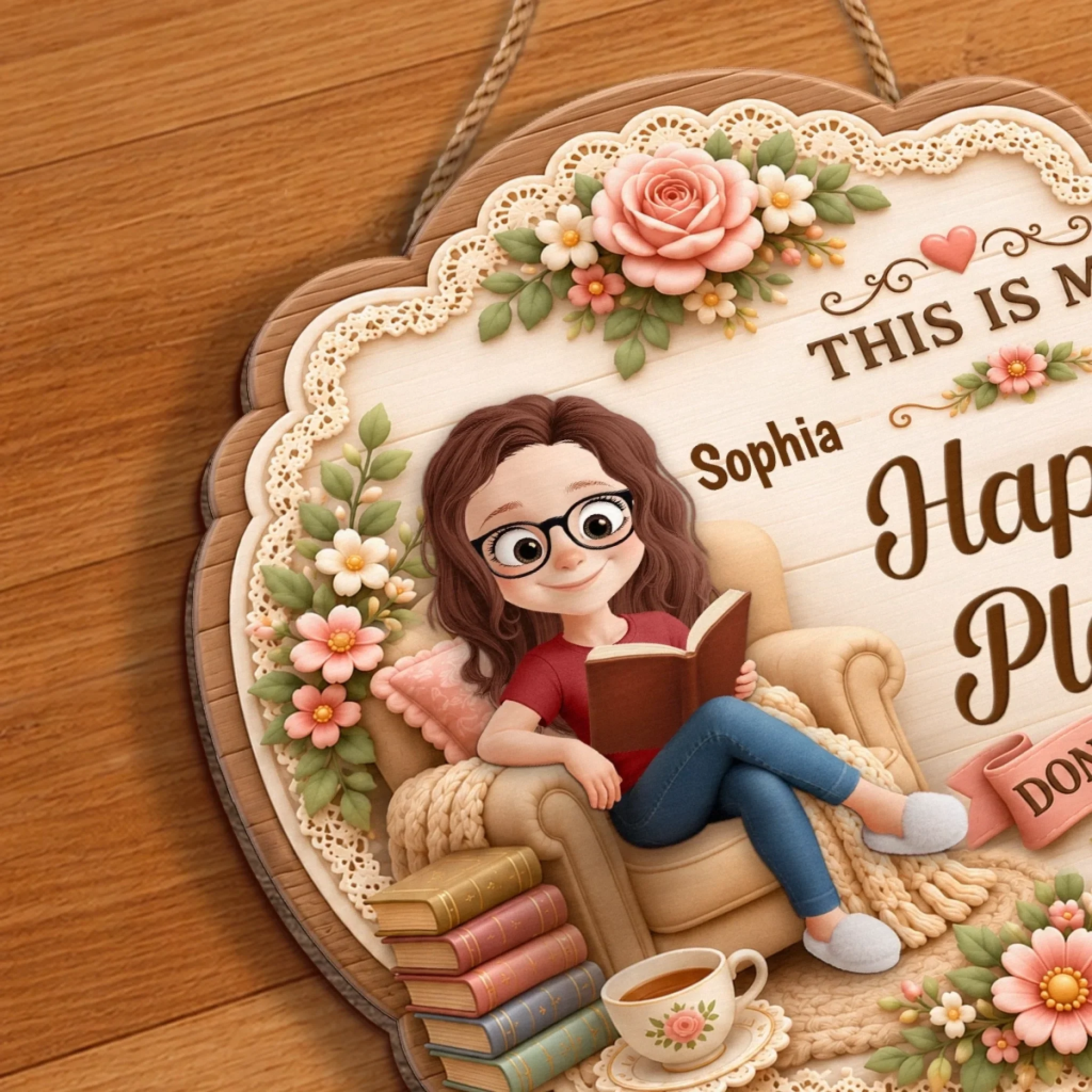 Custom Wood Sign - Personalized Bookish Gifts For Book Lovers, Bookworms, Readers - Welcome To My Happy Place - Image 6