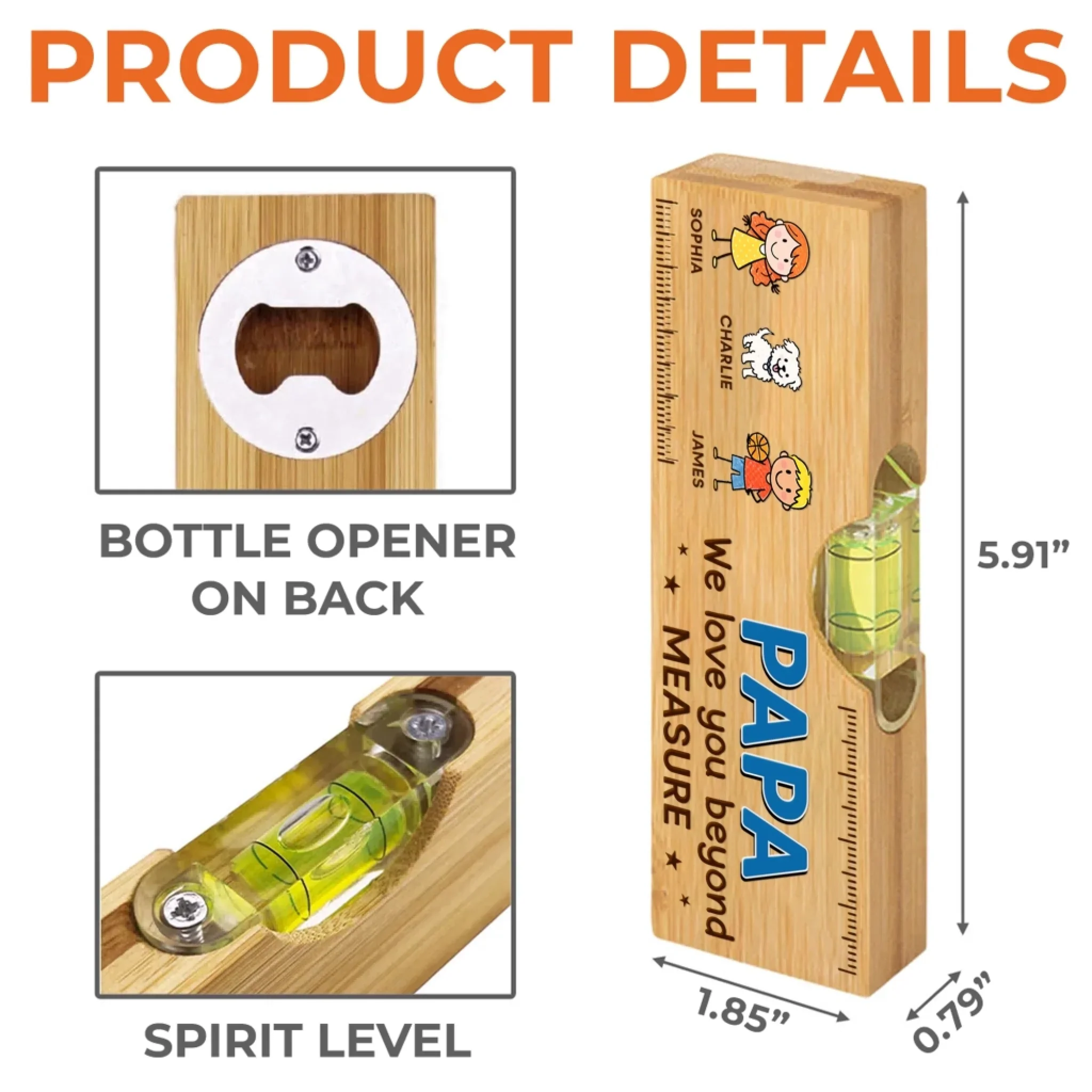 Custom Wooden Bottle Opener With Built-in Spirit Level - Personalized Father's Day Birthday Gifts For Dad, Grandpa - The Heart Of The Family - Image 5